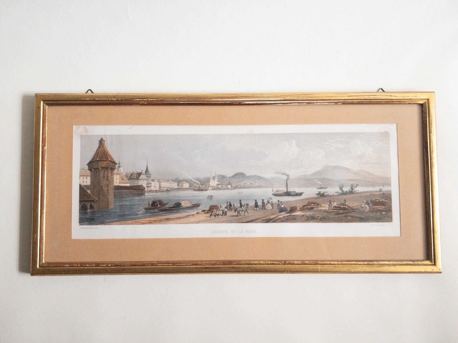 photo furniture Lithographies suisses rares de Lucerne par Jean Jacottet, édition Blanchoud, années 1960, art vintage encadré, paire