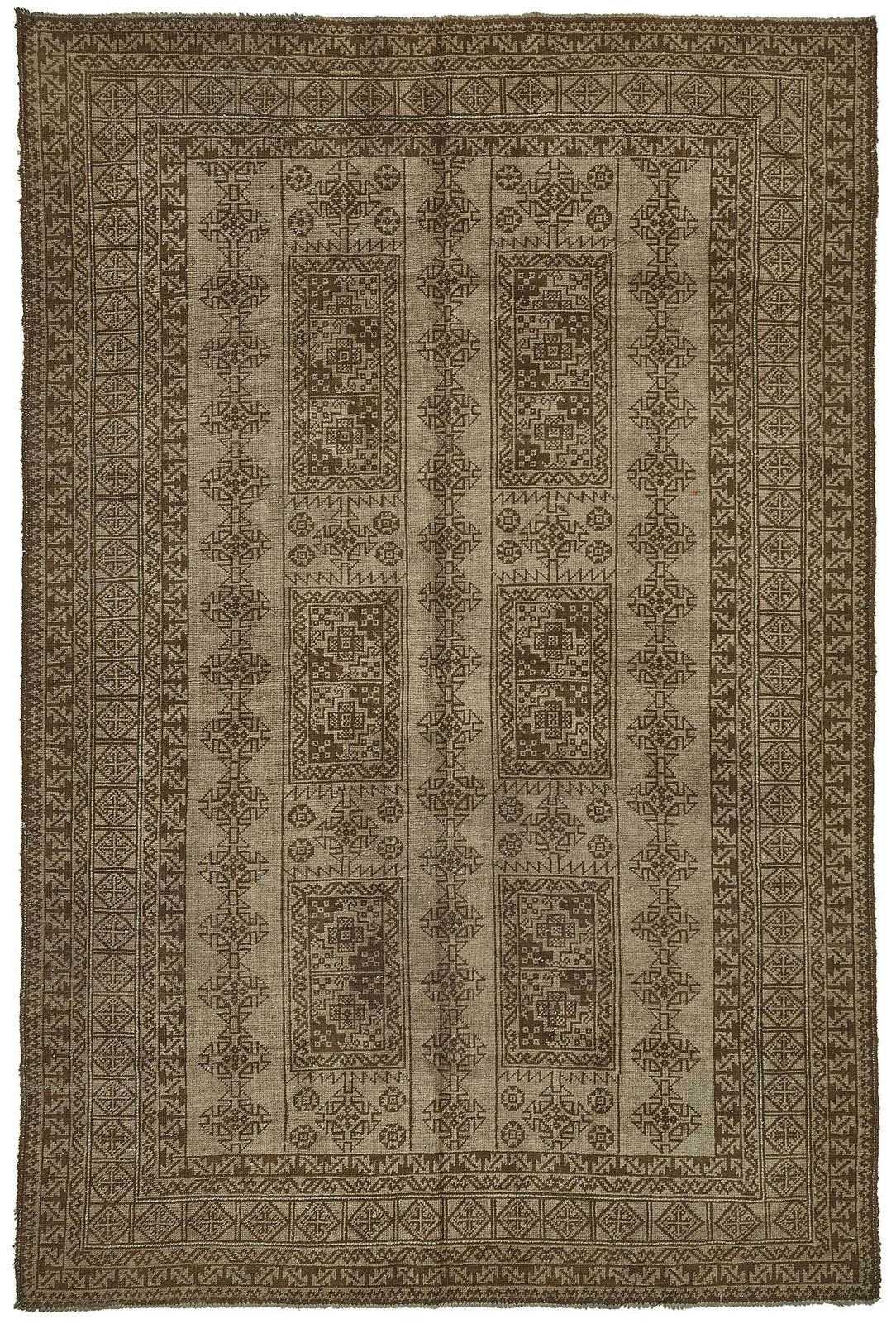 Tapis afghan Kunduz d'époque, beige, 6x10 - 50136