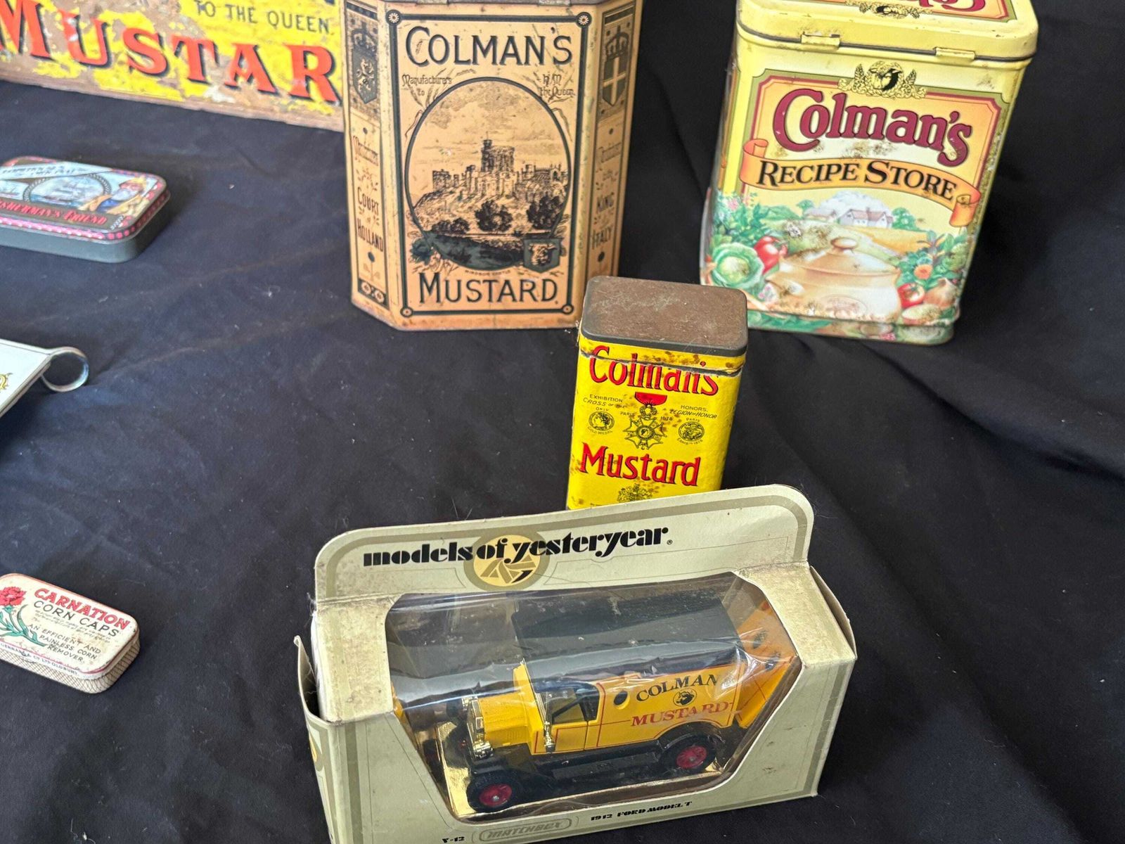 Antique Colman's Mustard Wooden Box Shop Display With Tins And Jars photo furniture