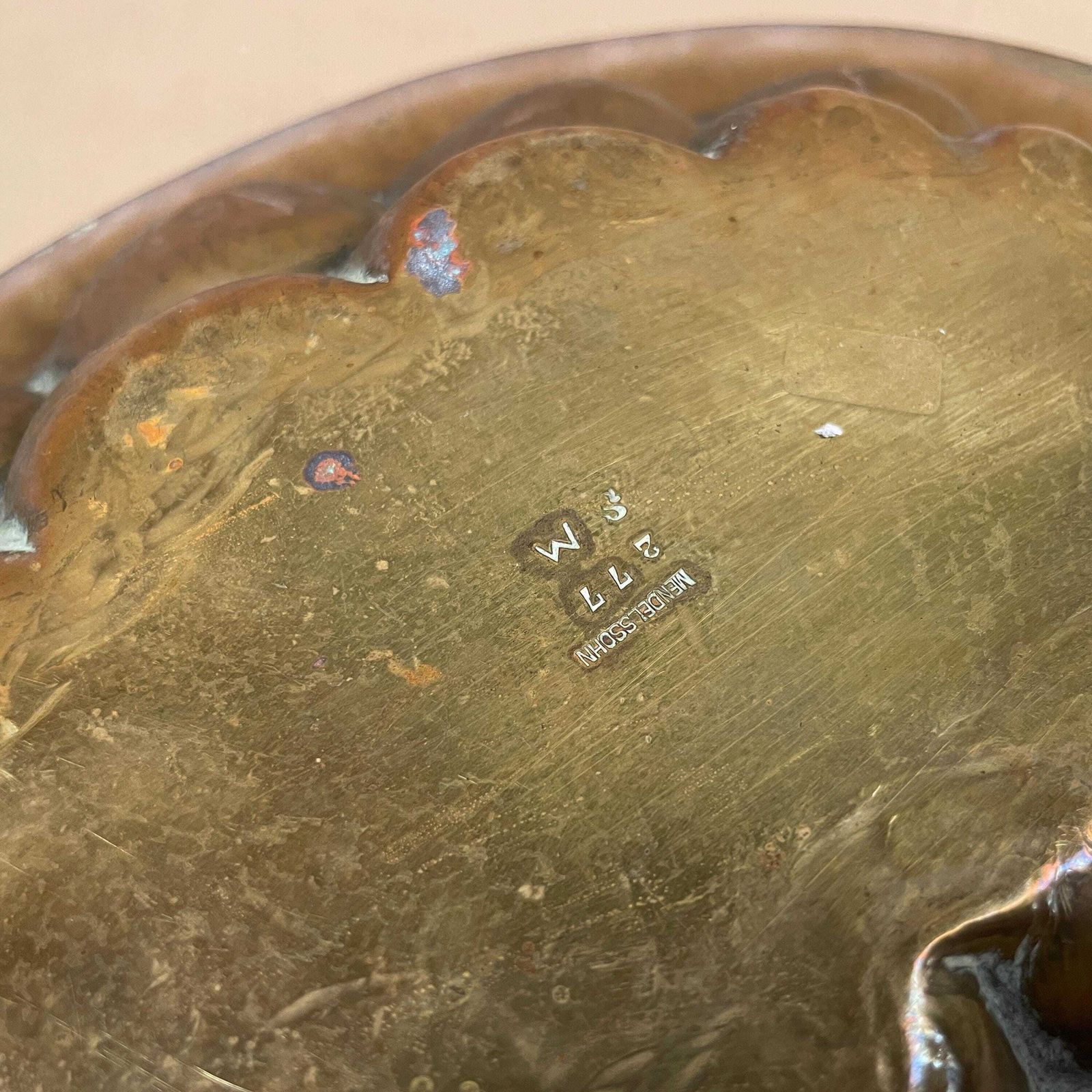 photo furniture Georg Von Mendelssohn Antique Metal Gold Brass Tray Oval 1920's Decorative Scalloped Patterned 32x23.5cm Handmade Decorative German