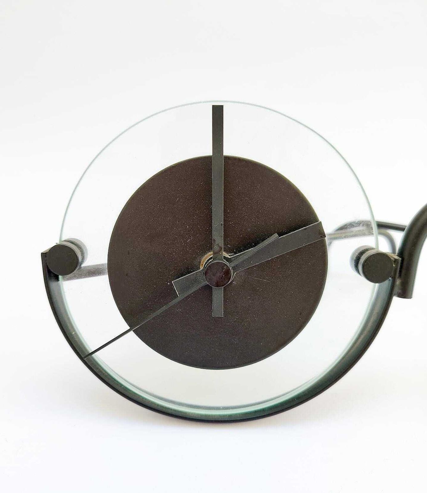 Vintage Metal Table Clock In The Shape Of Glasses, 1990s Industrial Design. photo Home Decor