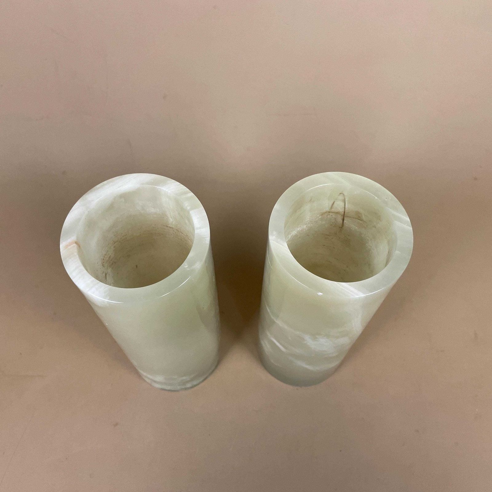 Pair Marble Pillar Candle Holders Natural Onyx Green White Cylinders Tea Light Holder Round Vintage Decor Table Mantle Display Natural Set photo 95.0