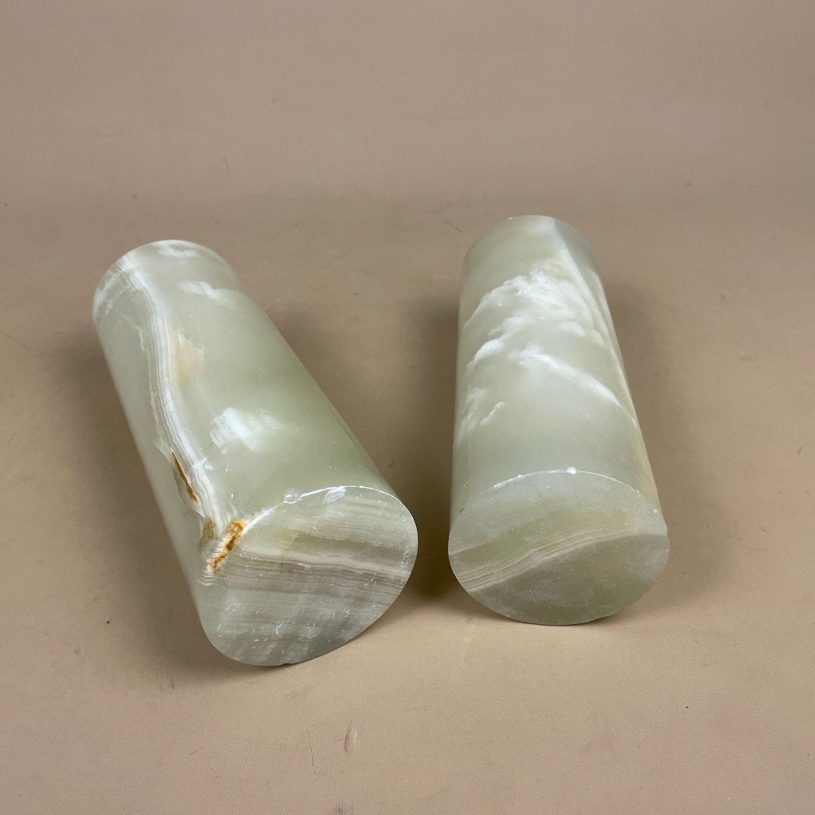 Pair Marble Pillar Candle Holders Natural Onyx Green White Cylinders Tea Light Holder Round Vintage Decor Table Mantle Display Natural Set photo vintage