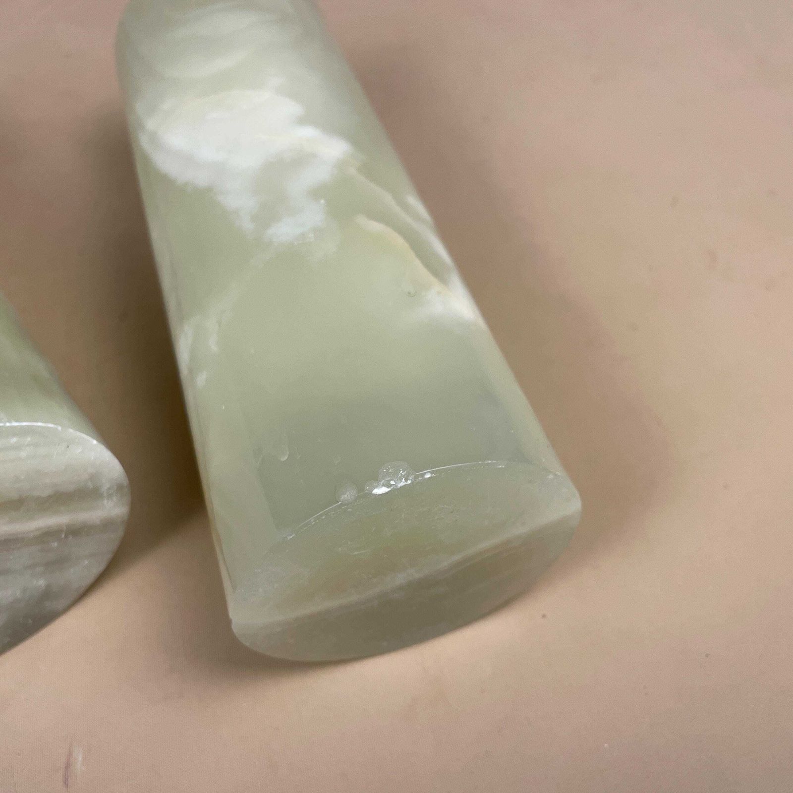 photo for sale Pair Marble Pillar Candle Holders Natural Onyx Green White Cylinders Tea Light Holder Round Vintage Decor Table Mantle Display Natural Set