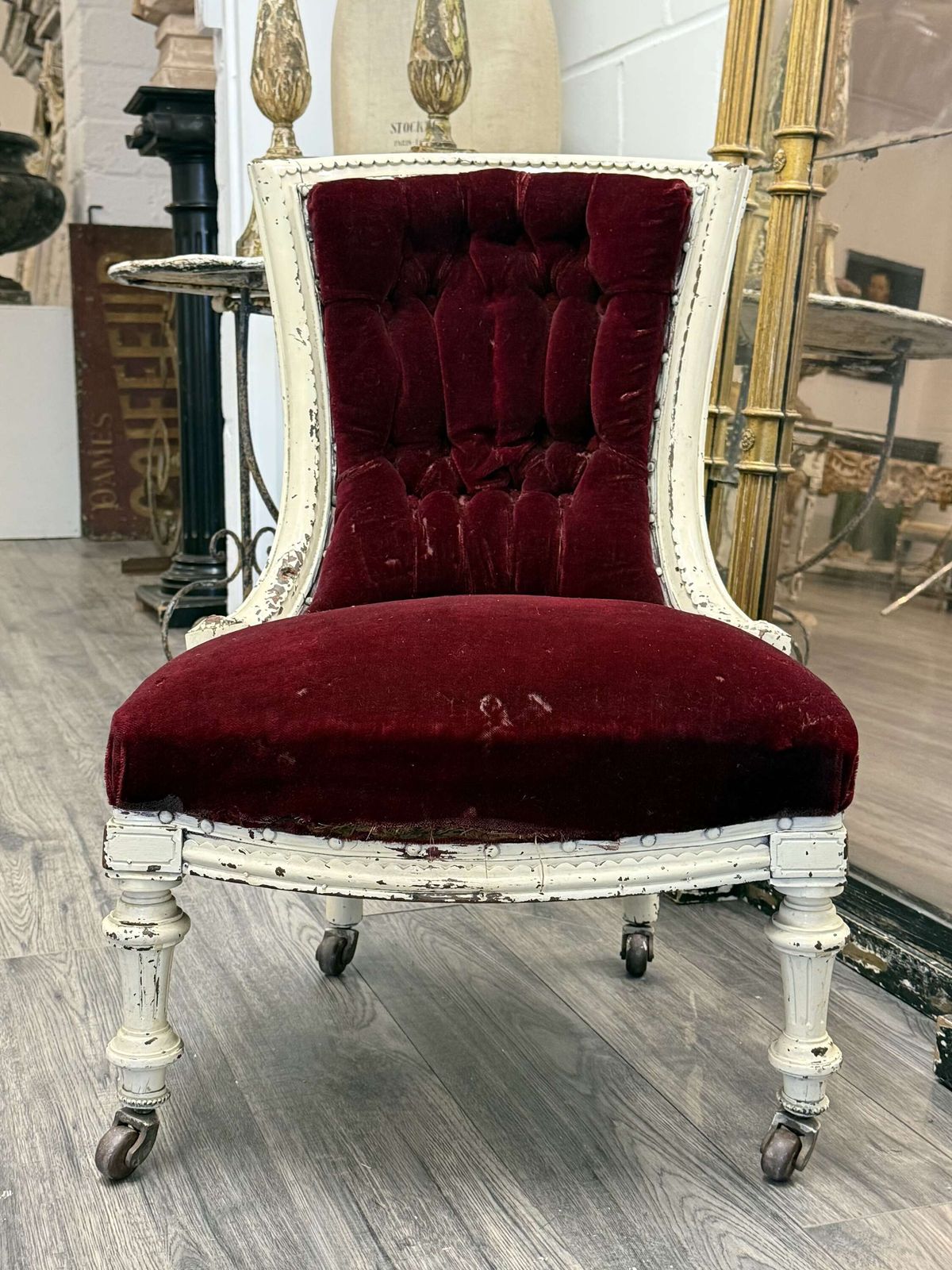 Victorian Red Velvet Chair, 1800s
