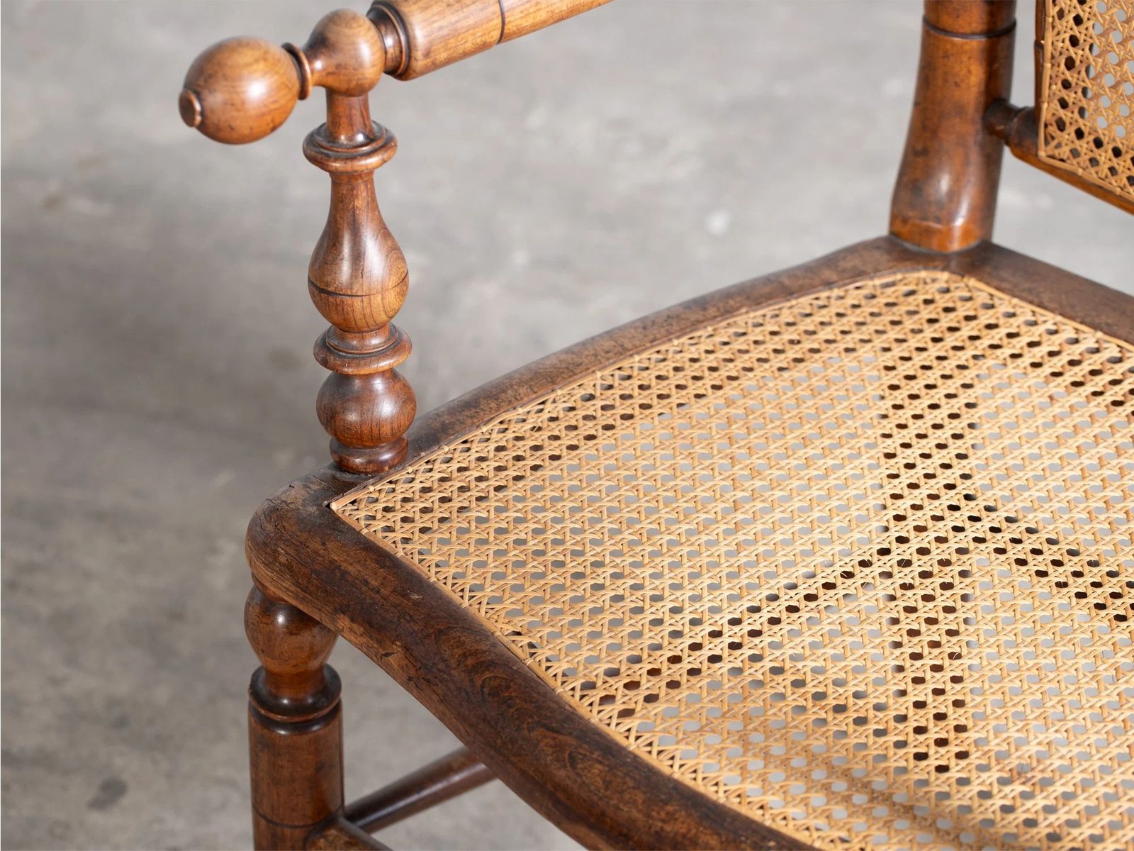 Caned Faux Bamboo Armchair, 1800s photo vintage