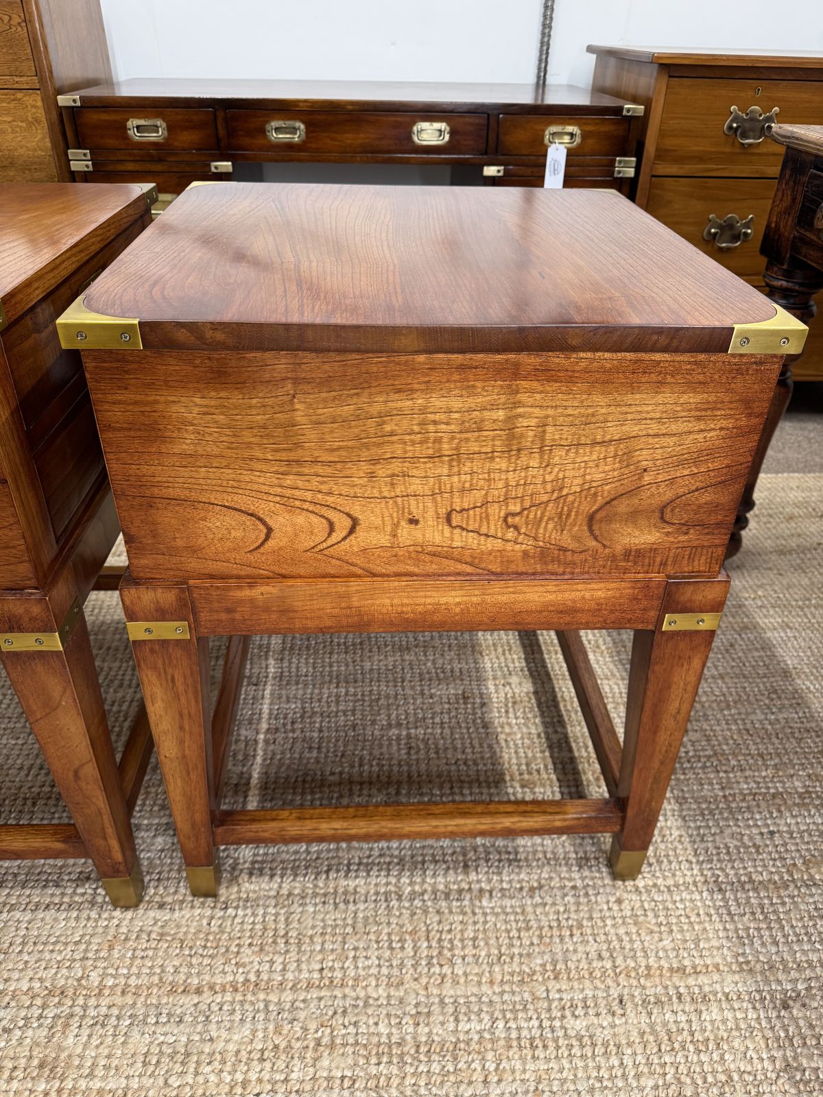 photo for sale Pair Of Campaign Style Hardwood Bedside Tables