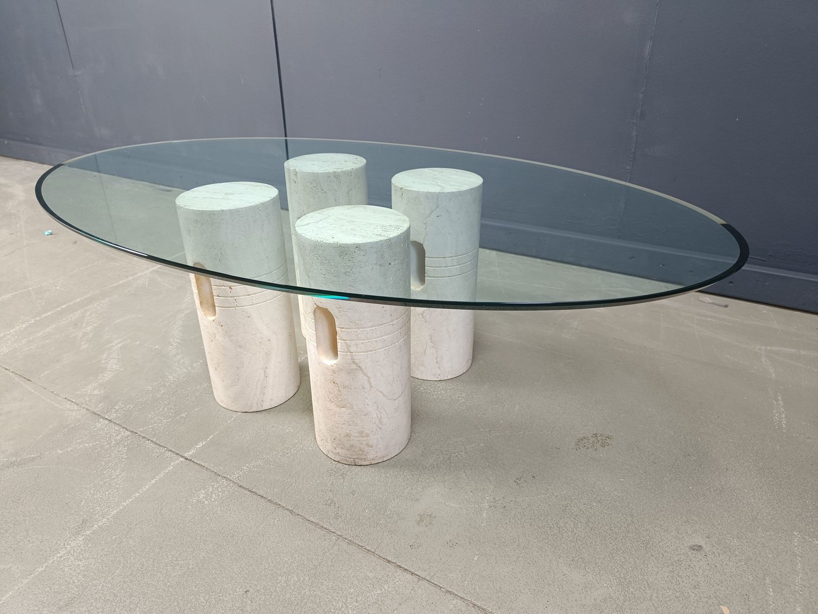 Furniture Vintage Travertine And Glass Coffee Table, 1970s photo