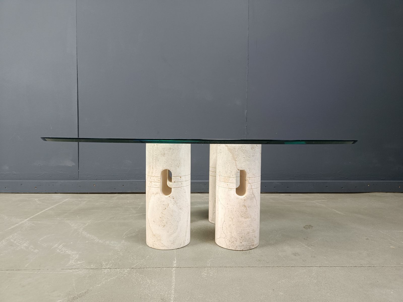 photo buy Vintage Travertine And Glass Coffee Table, 1970s