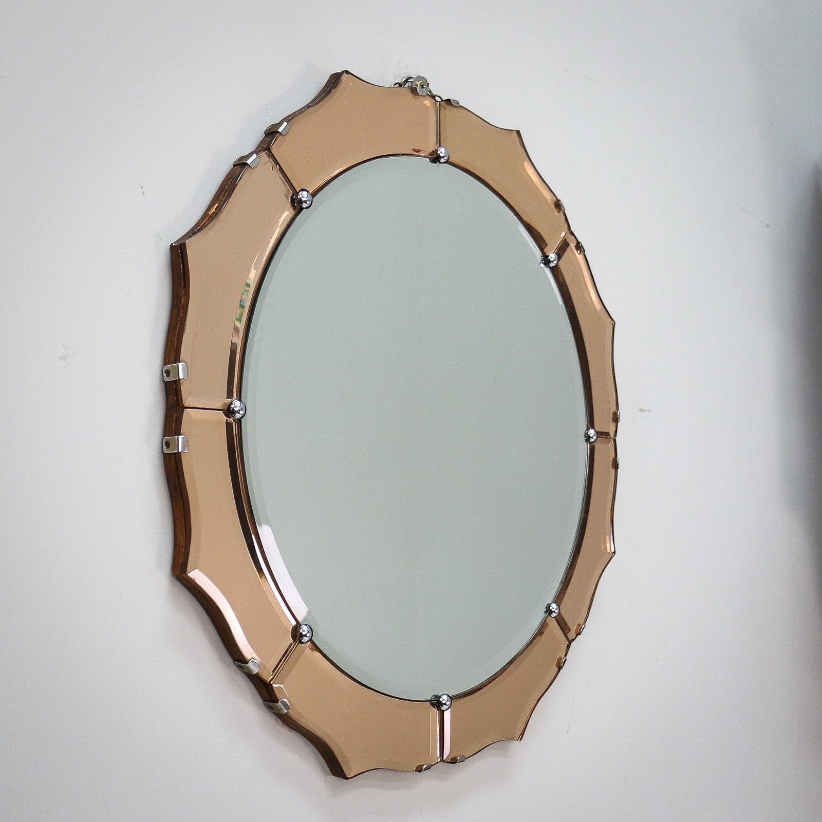Art Deco Wall Mirror Round With Petal Shaped Bevelled Edge photo for sale