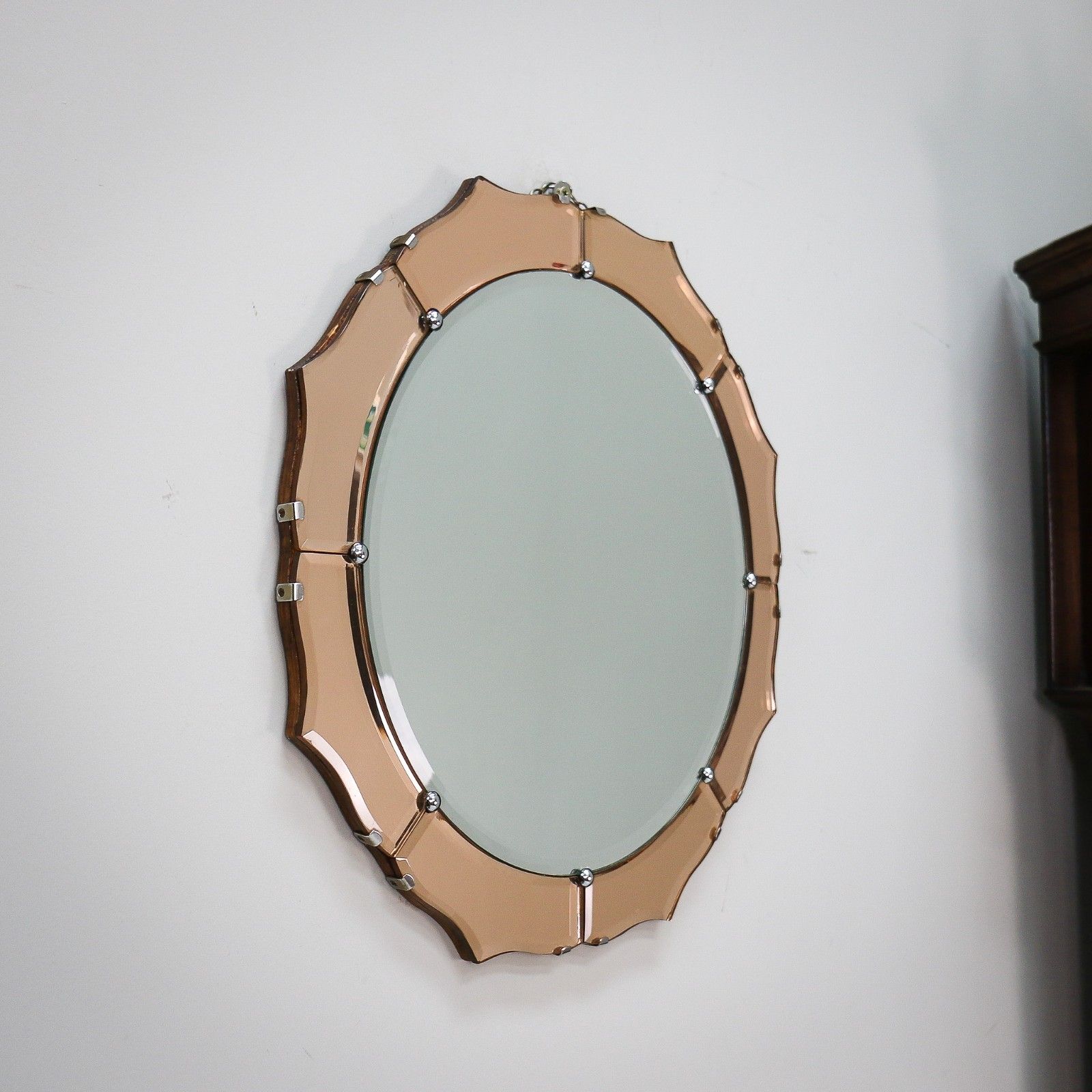Art Deco Wall Mirror Round With Petal Shaped Bevelled Edge photo 235.0
