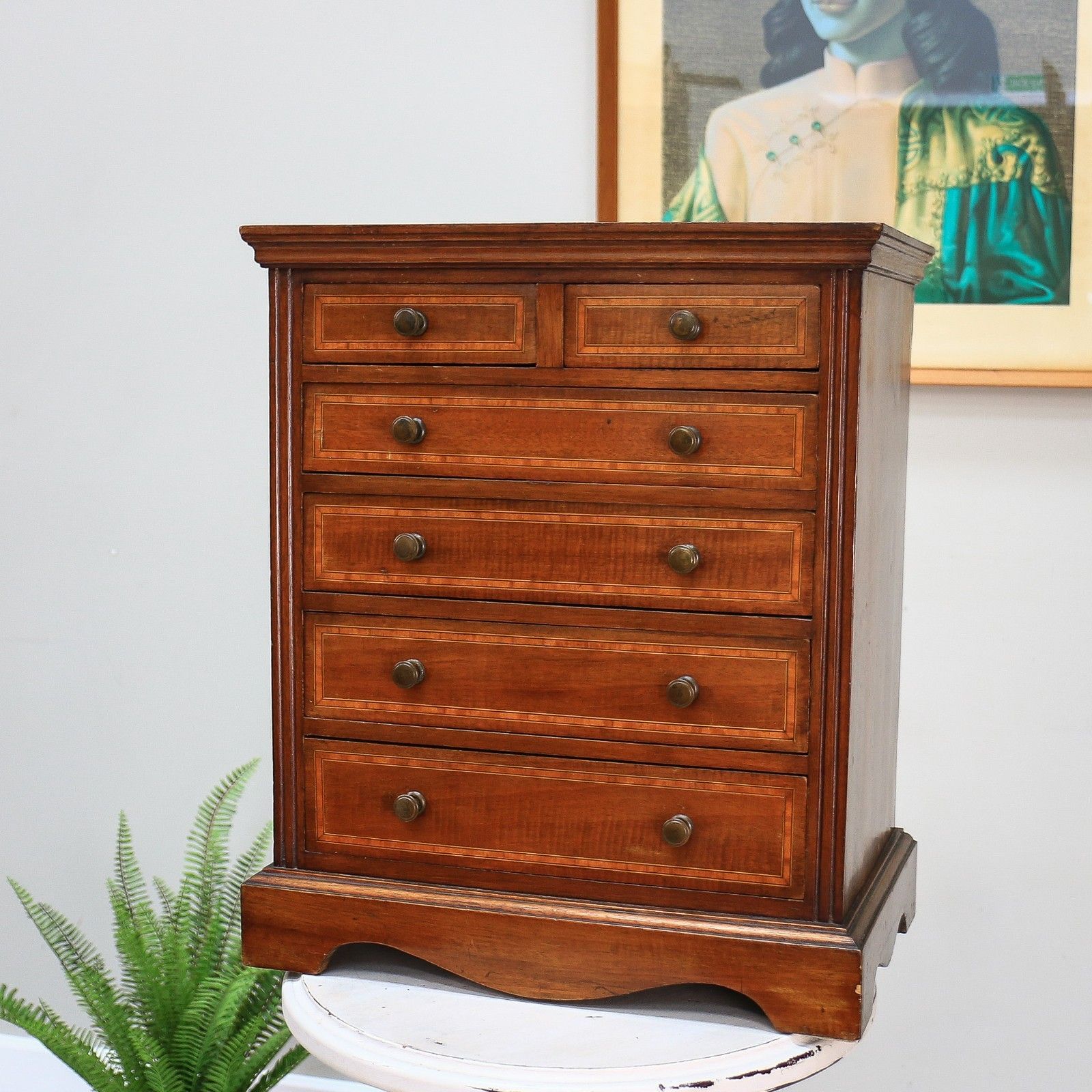 Chest Of Drawers Apprentice Salesman Piece Inlaid Mahogany photo vinterior