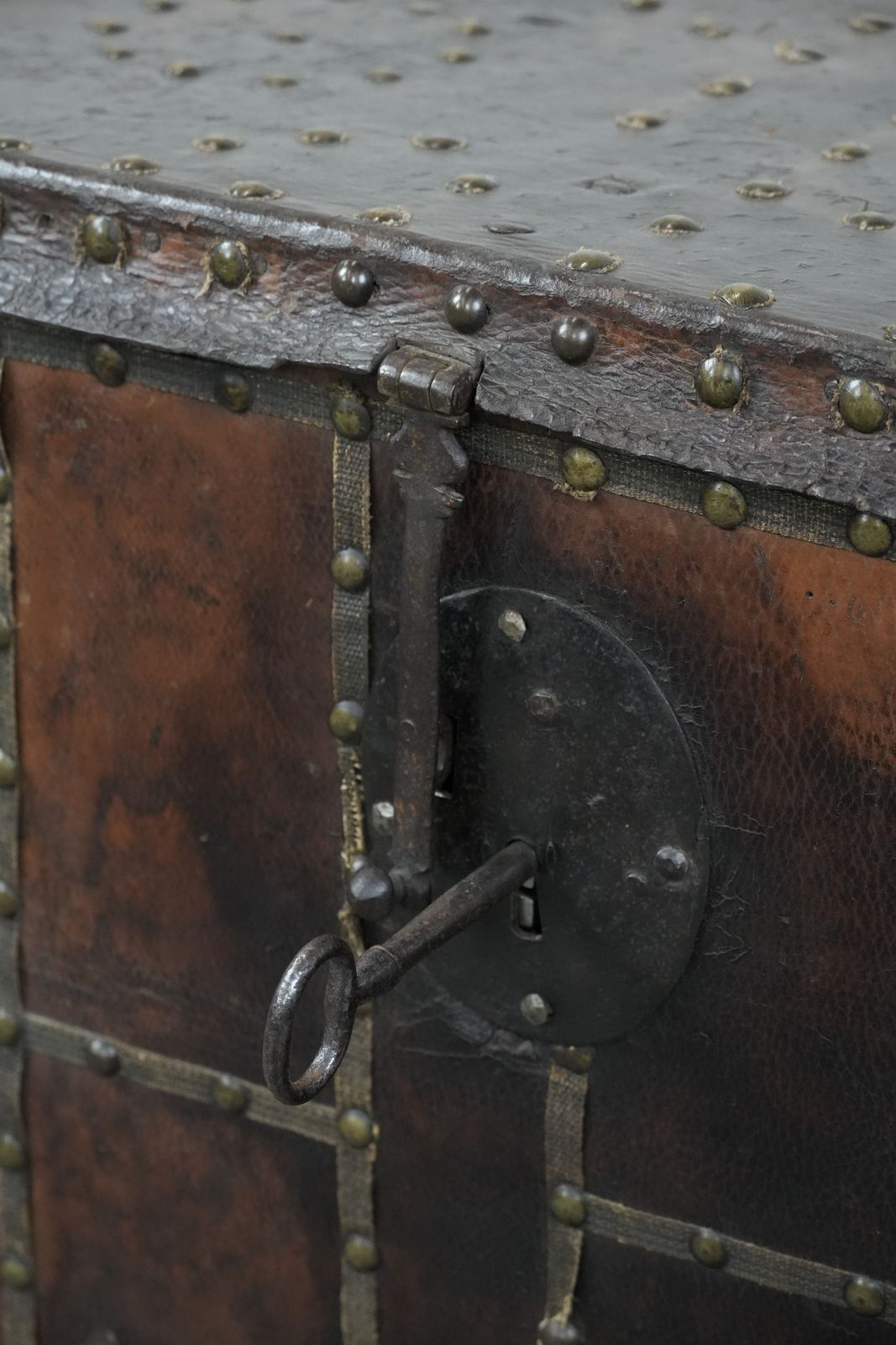 photo for sale Antique Leather Lined Chest/Safe With Original Key And An Excellent Patina From The 17th Century