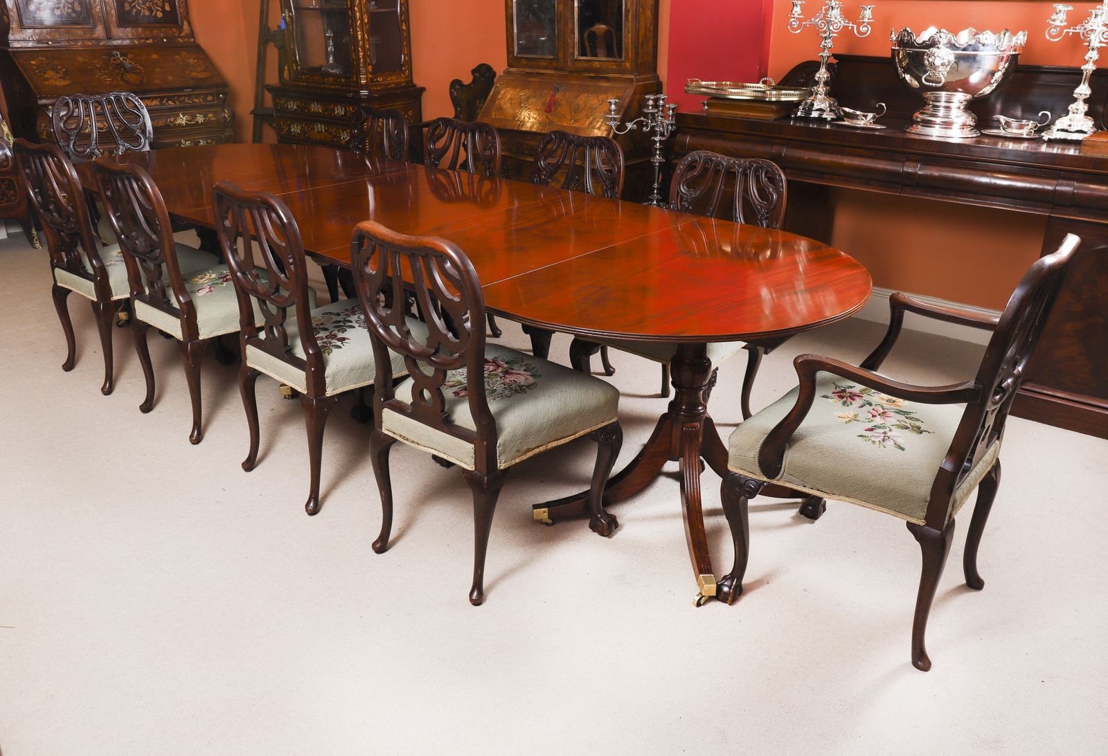 11ft Regency Triple Pillar Dining Table Circa 1820 Set