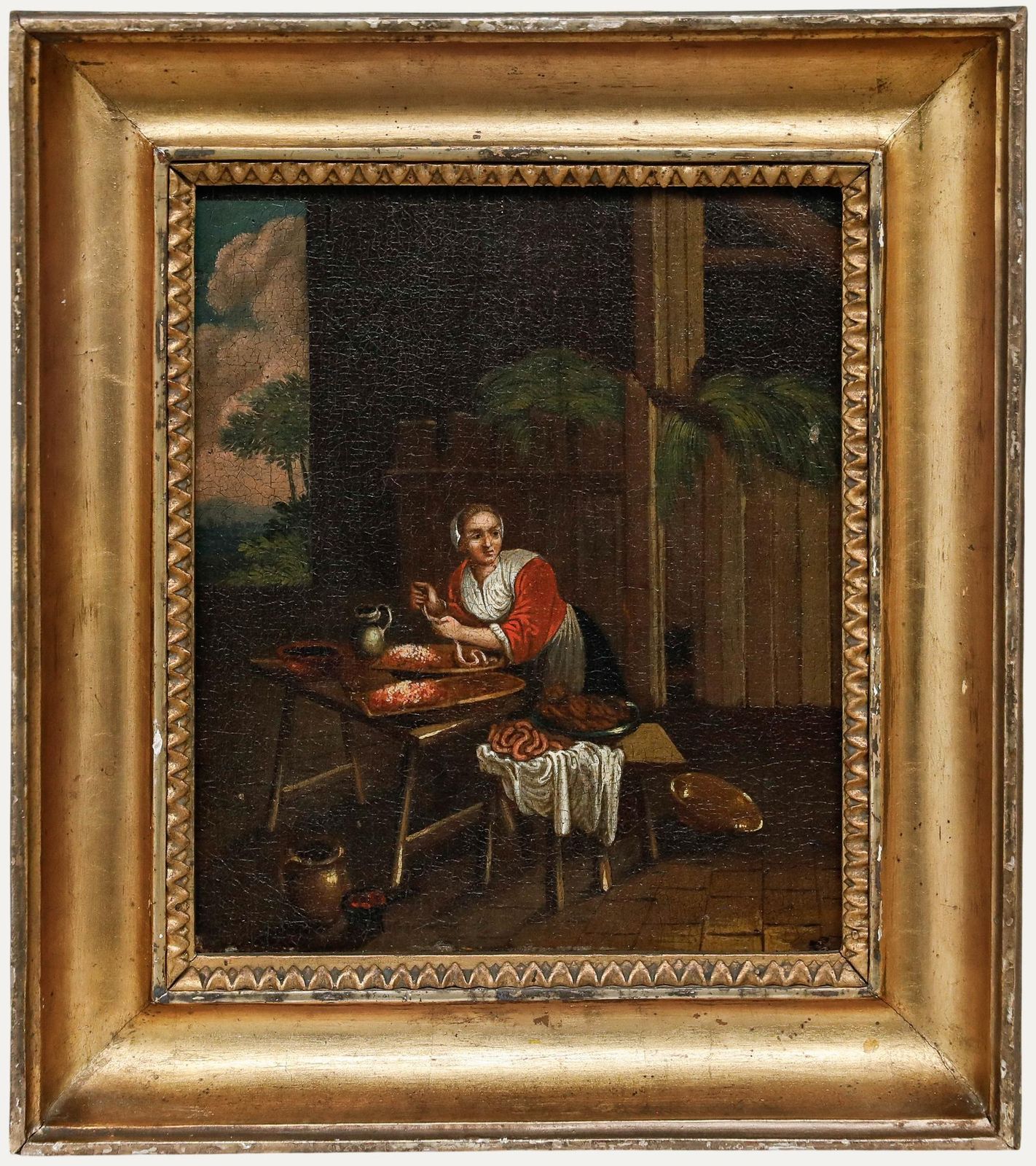 Dutch School 19th Century Oil Making Sausages