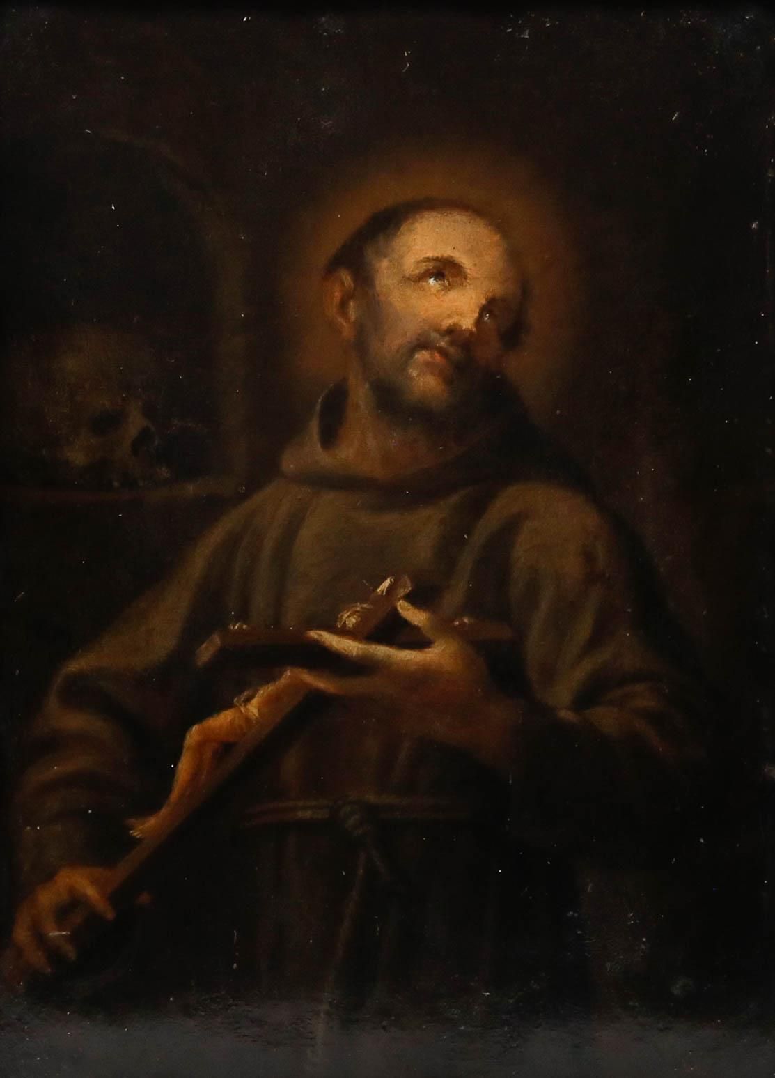 Spanish School 17th Century Oil St. Francis Of Assisi In Ecstasy photo furniture