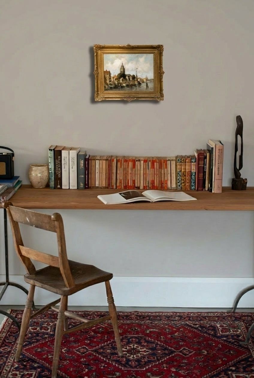 L. Schmitt Framed Early 20th Century Oil, View Of A Dutch Town photo for sale