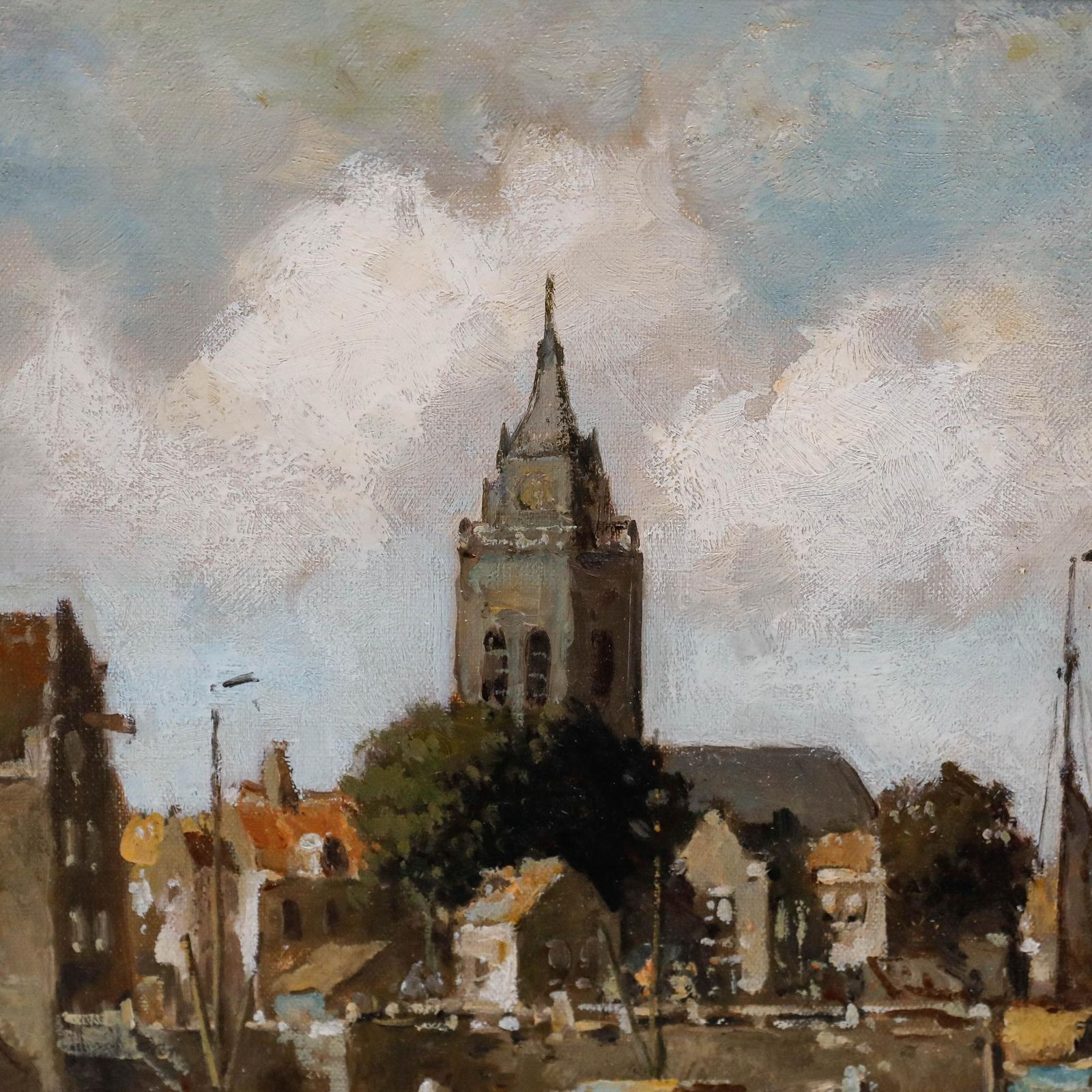 L. Schmitt Framed Early 20th Century Oil, View Of A Dutch Town photo buy
