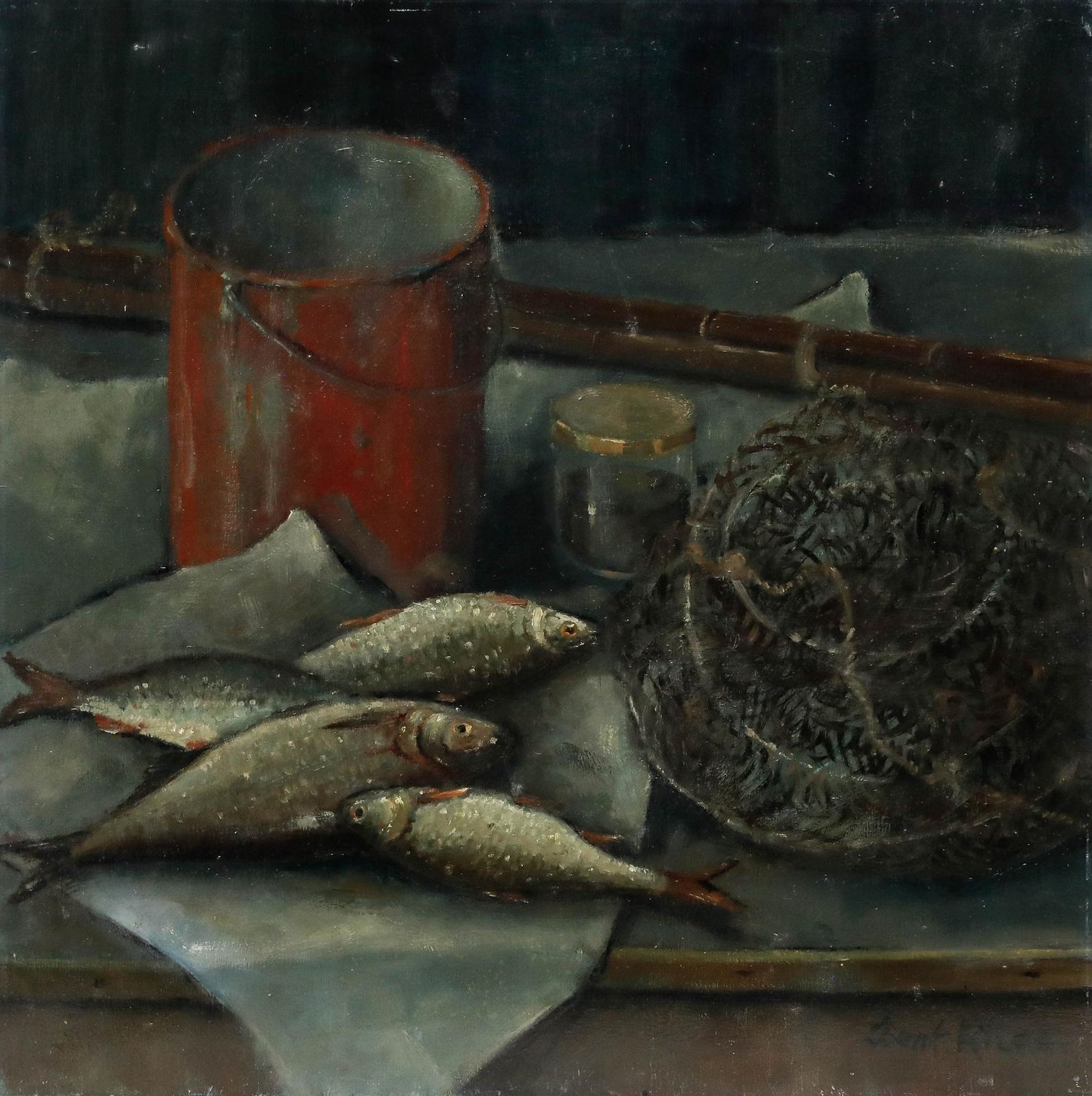 Henk Rhee (1914 1999) 20th Century Oil, Fisherman's Tackle photo furniture