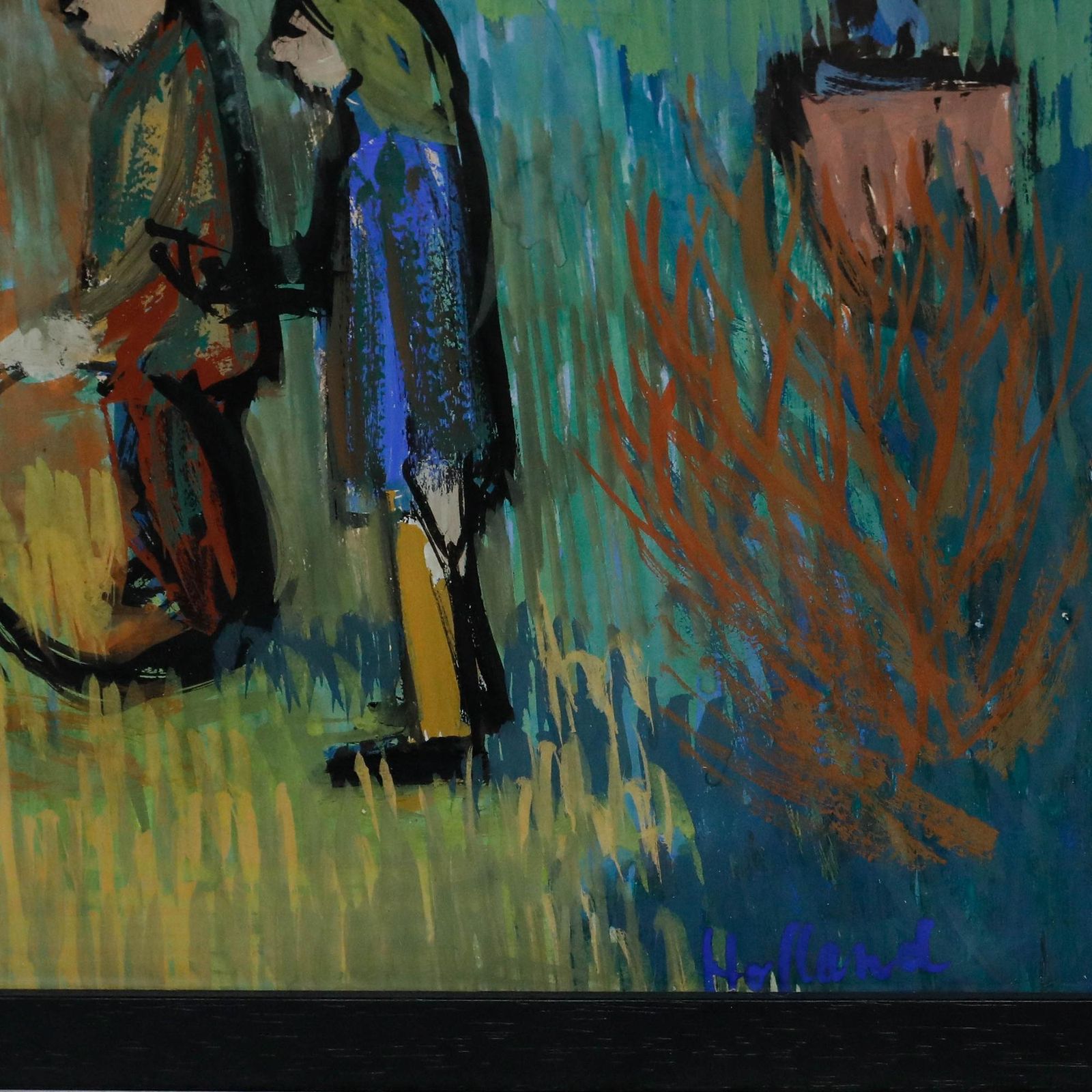 Jan Hofland (B.1937) Framed 20th Century Gouache, Park Games photo vintage
