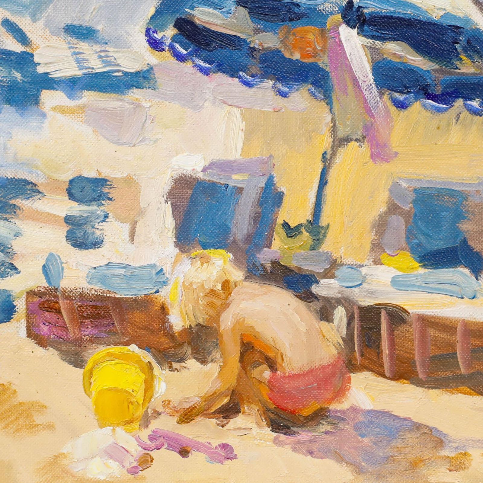 Youri Krotov (B.1984) Framed 20th Century Oil, Playing Under The Parasol photo Art