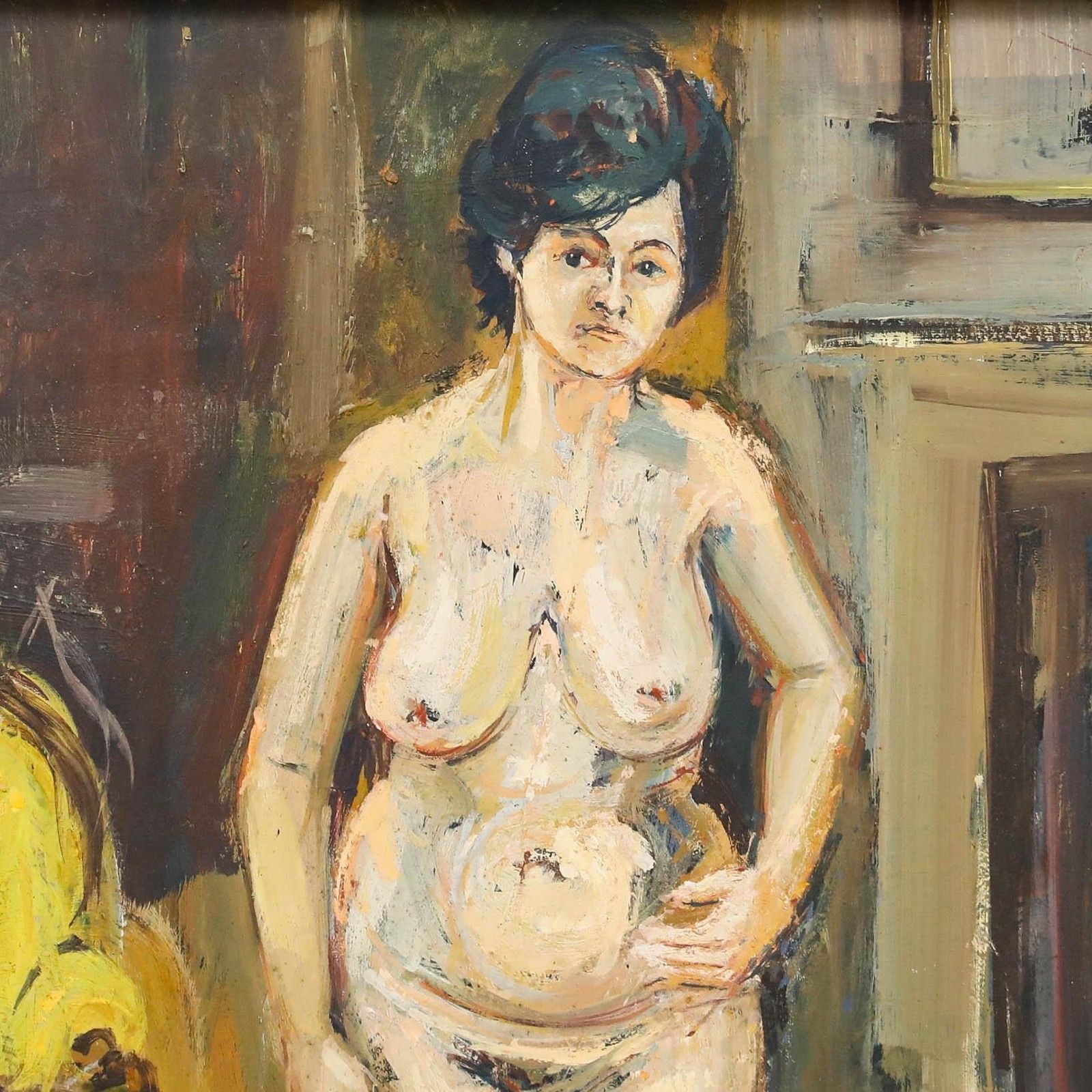 Frederick England (B.1939) Framed Mid 20th Century Oil, Ann & The Yellow Chair photo Art