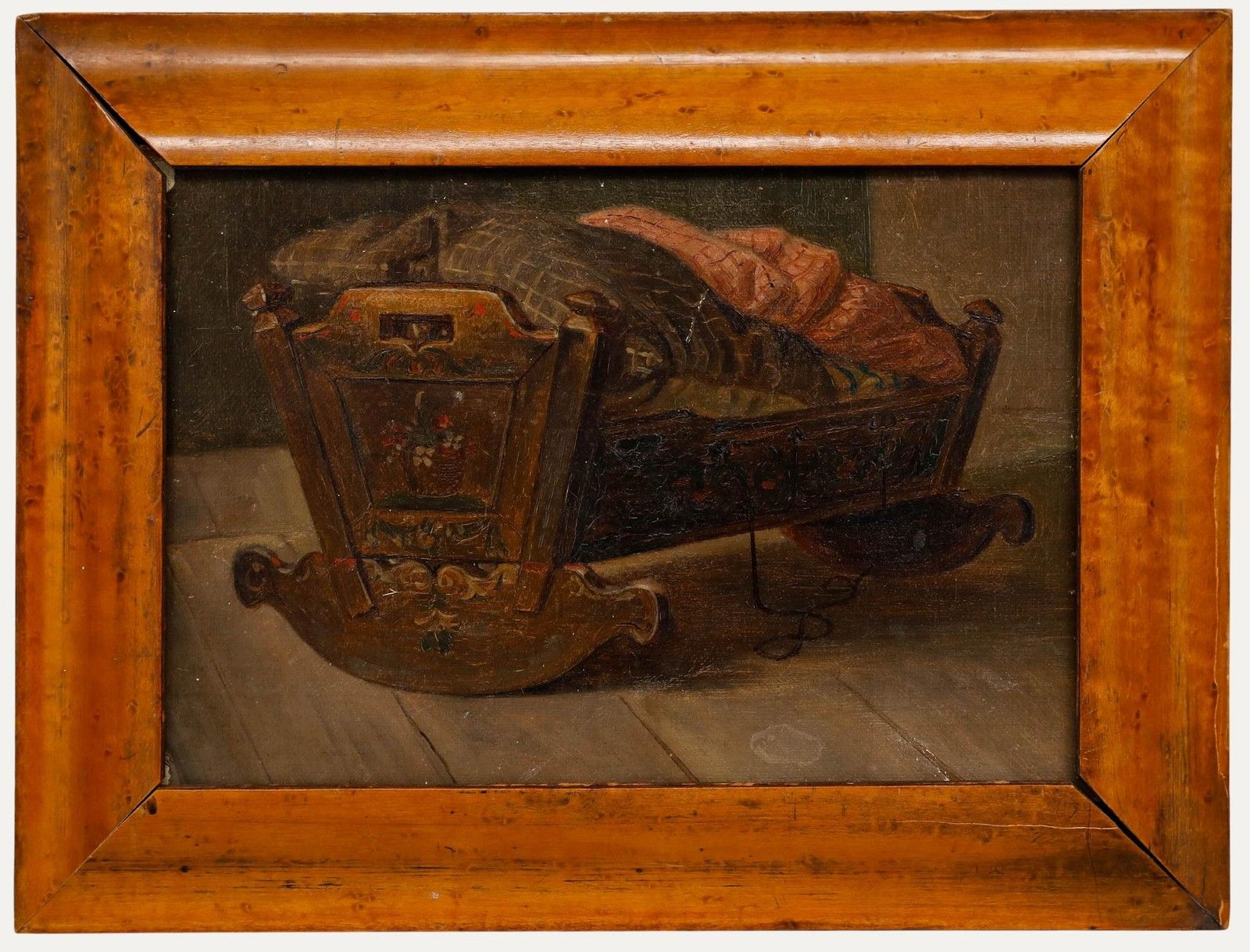 Attrib. Hermann Sondermann (1832 1901) Folk Art Oil, The Farmer's Cradle