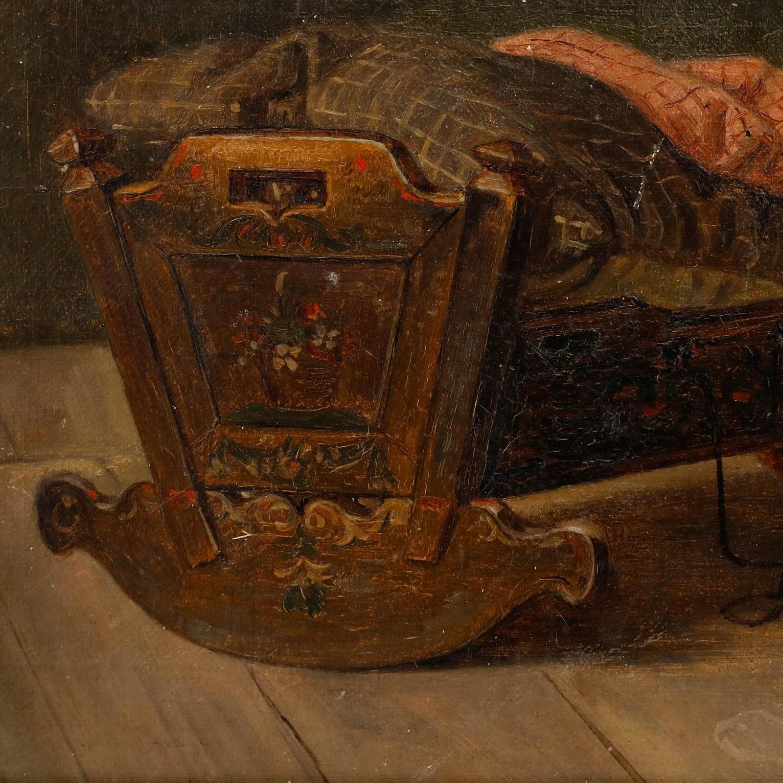 Attrib. Hermann Sondermann (1832 1901) Folk Art Oil, The Farmer's Cradle photo Art