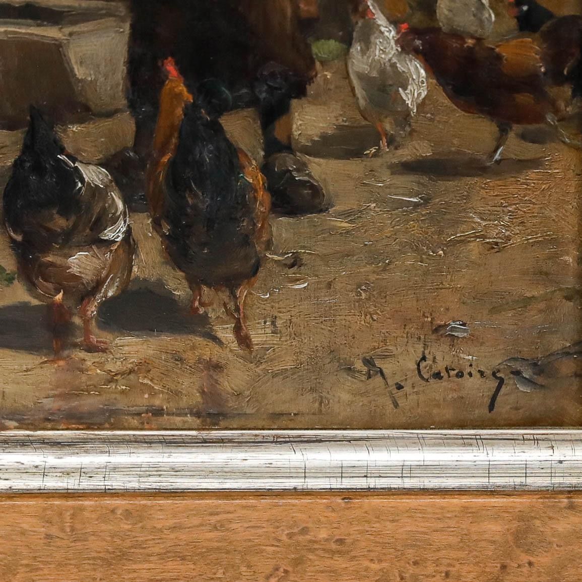 Gustave Albert Catoire (1845 1880) Framed Oil, Feeding The Chickens photo vinterior