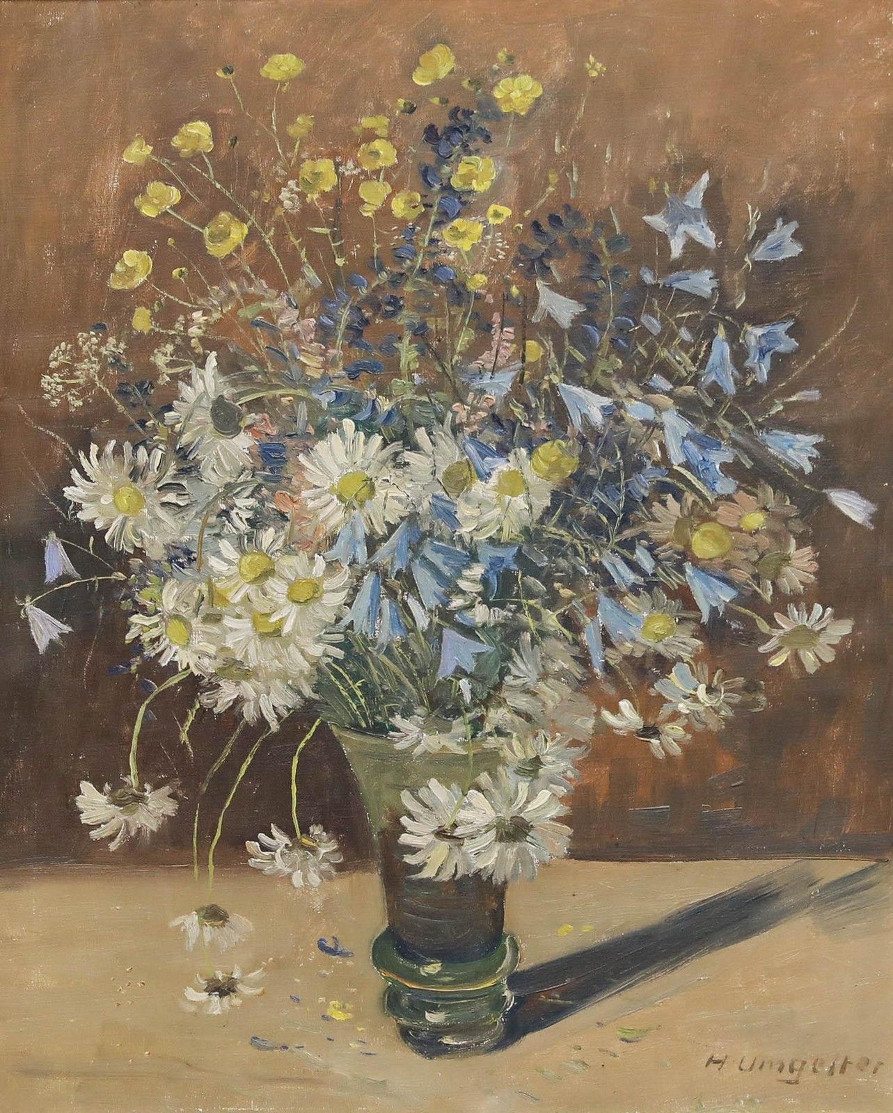 Hermann Umgelter (1891 1962) Framed Oil, Bouquet Of Daises & Wildflowers photo furniture