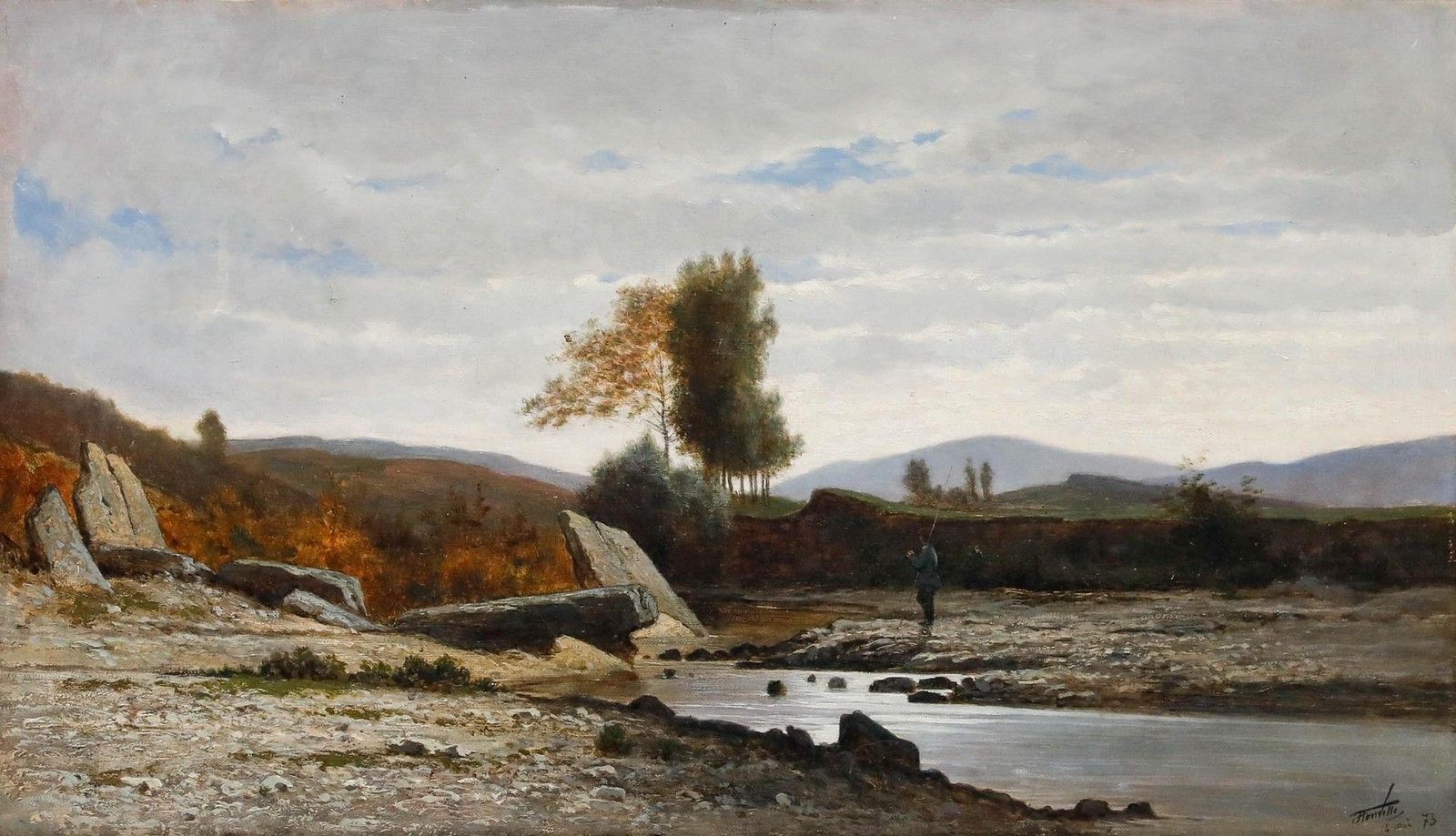 Horace Antione Fonville (1832 1914) Framed Oil, Angler On The Rocky Riverbed photo furniture