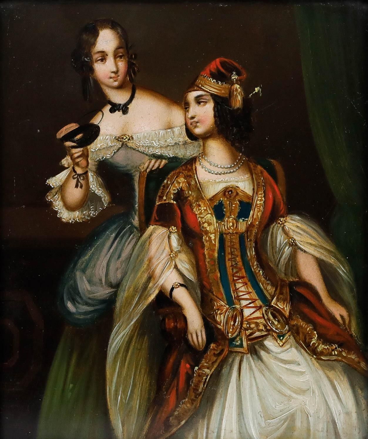 Framed Early 19th Century Oil Attending The Masquerade Ball photo furniture