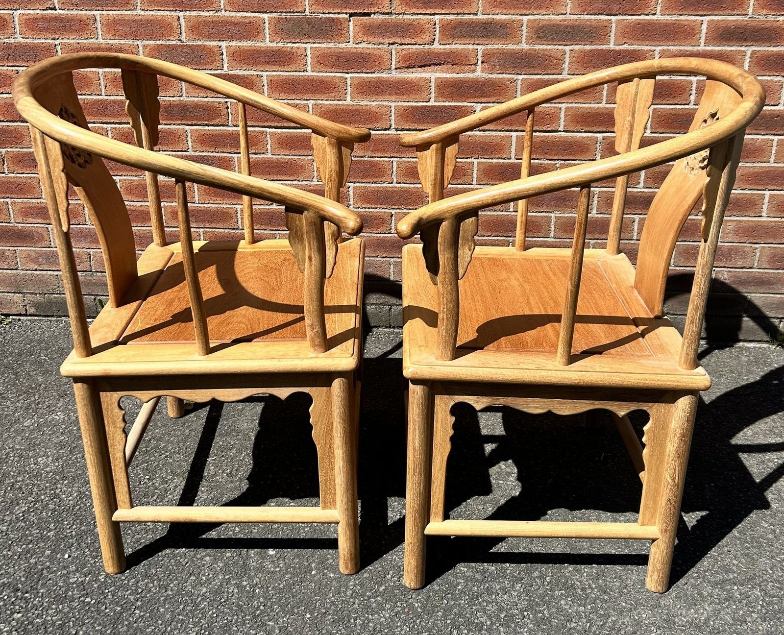 Pair Of Quality Ming Style Chinese Oriental Elm Wishbone Bentwood Arm Chairs photo buy
