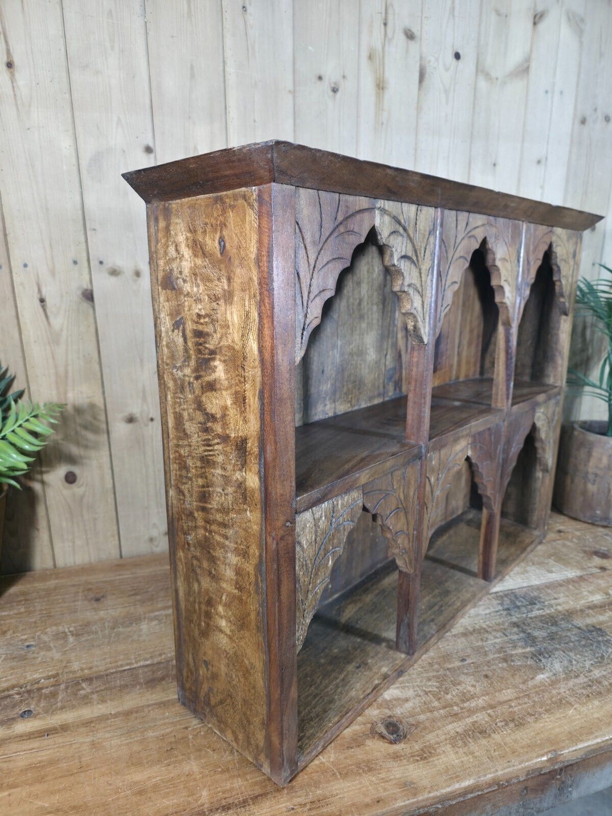 Vintage Reclaimed Indian Carved Wooded Arched Temple Wall Display Shelf Shelves photo Furniture