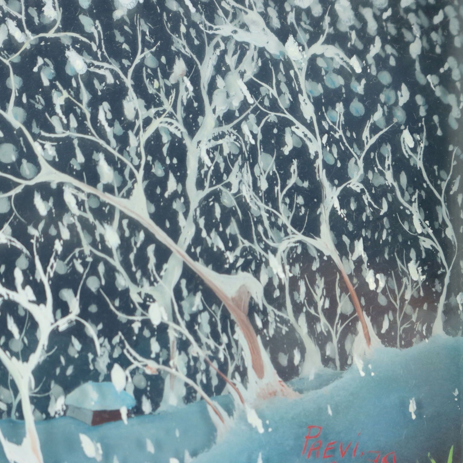 Peinture naïve contemporaine M. Previ, huile sur verre, 1979 photo buy