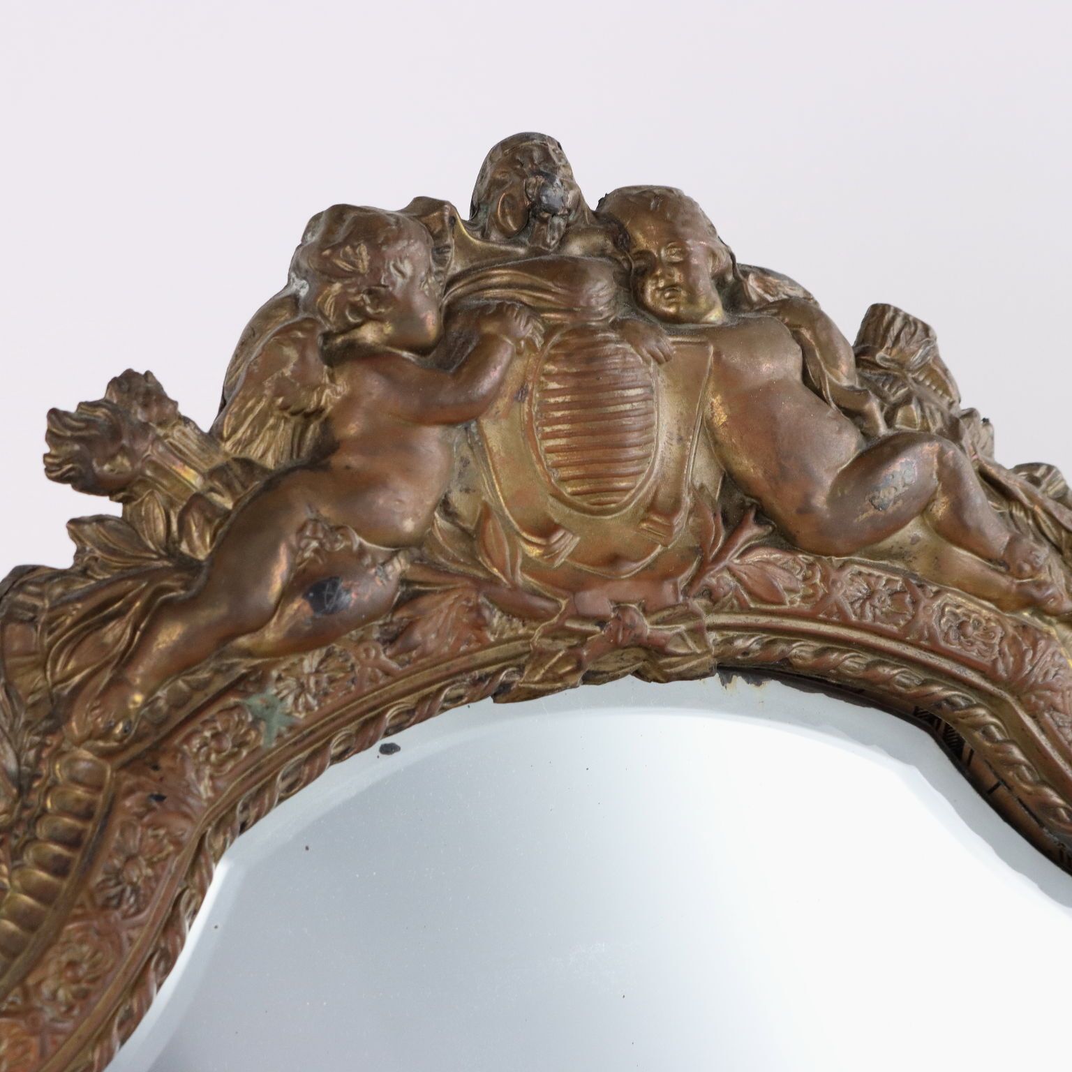 Miroir d'époque en métal bronze, Europe, XIXe siècle photo Décoration