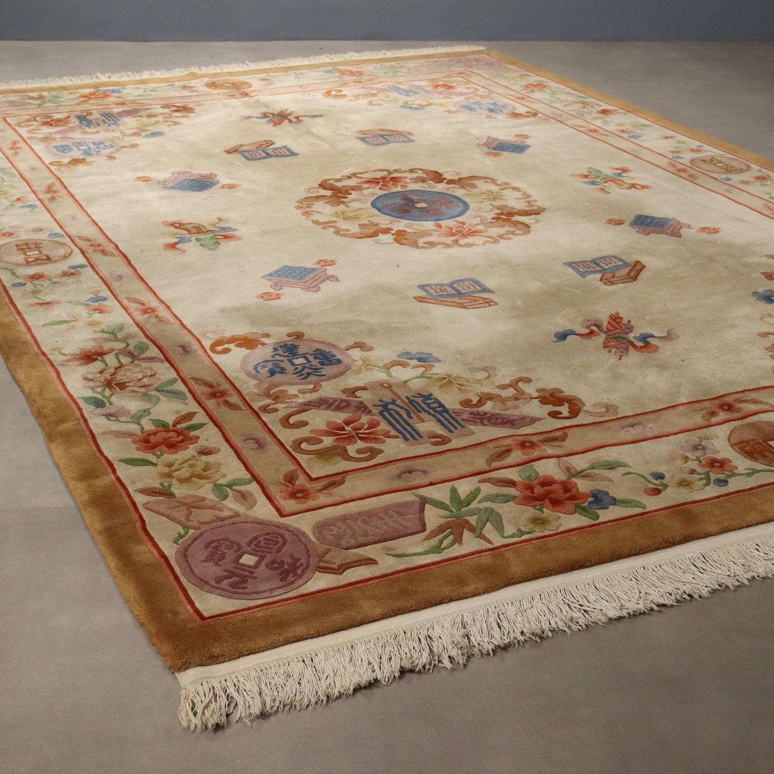 Antique Beijing Carpet Cotton Wool Heavy Knot 150 X 108 In