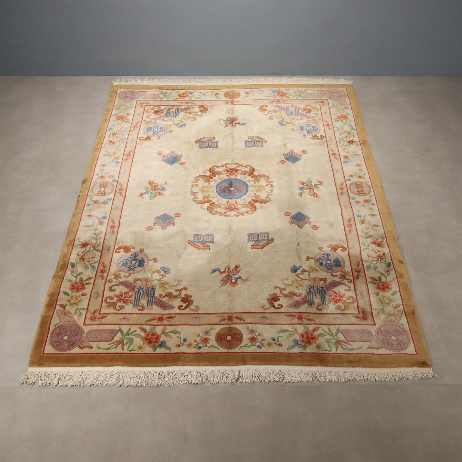 Antique Beijing Carpet Cotton Wool Heavy Knot 150 X 108 In photo for sale