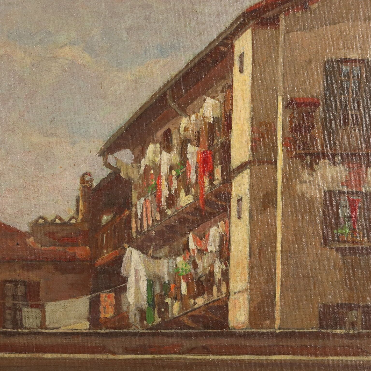 Tableau d'époque signé Giuseppe Viviani, vue de Milan, XXe siècle photo vinterior