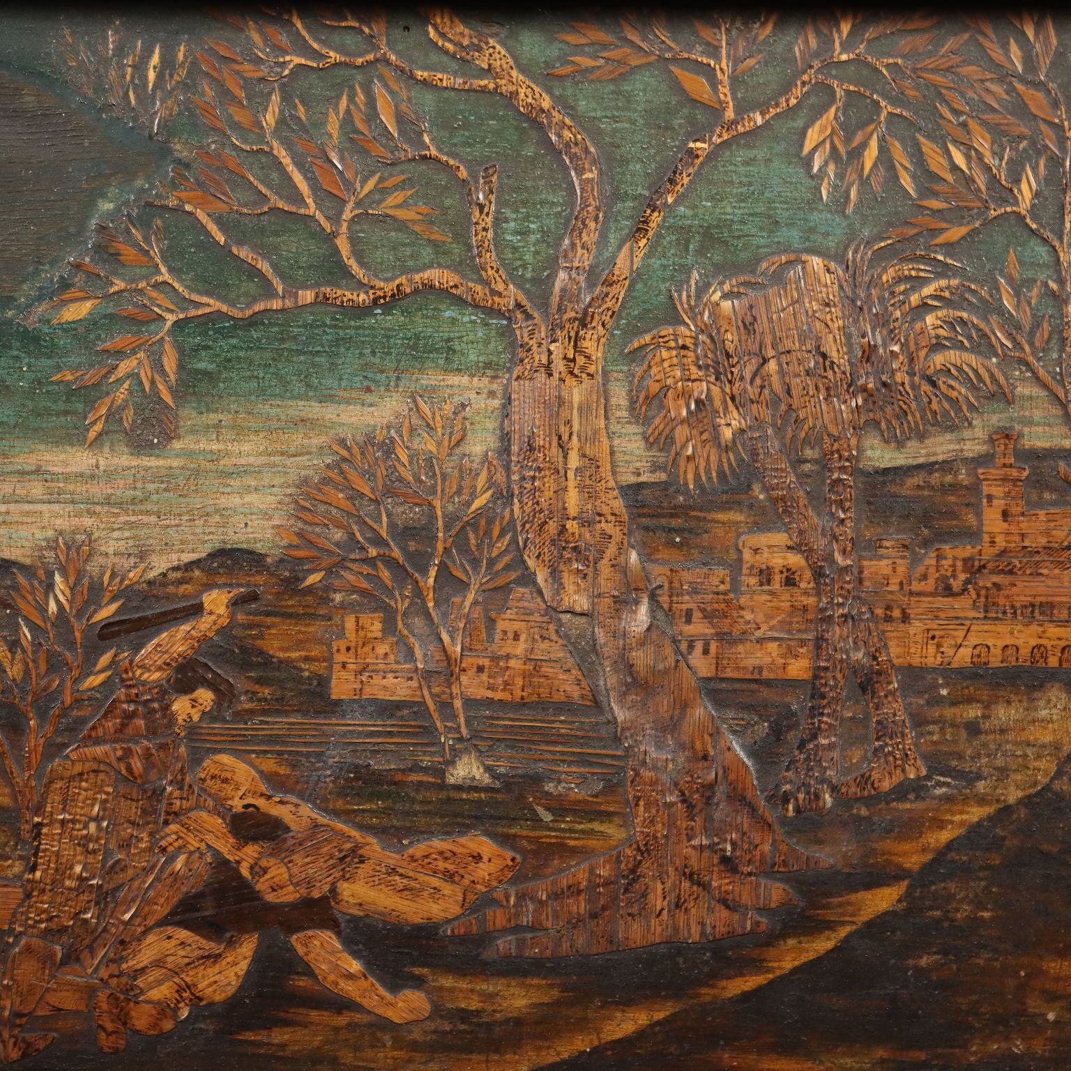 Marqueterie en bois d'époque, Caïn et Abel, Italie, XIXe siècle photo for sale