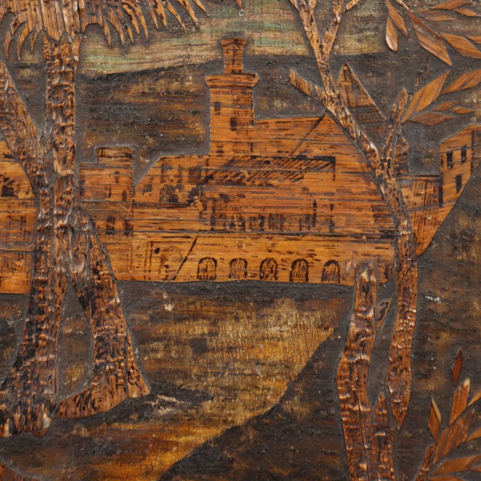 Marqueterie en bois d'époque, Caïn et Abel, Italie, XIXe siècle photo vinterior