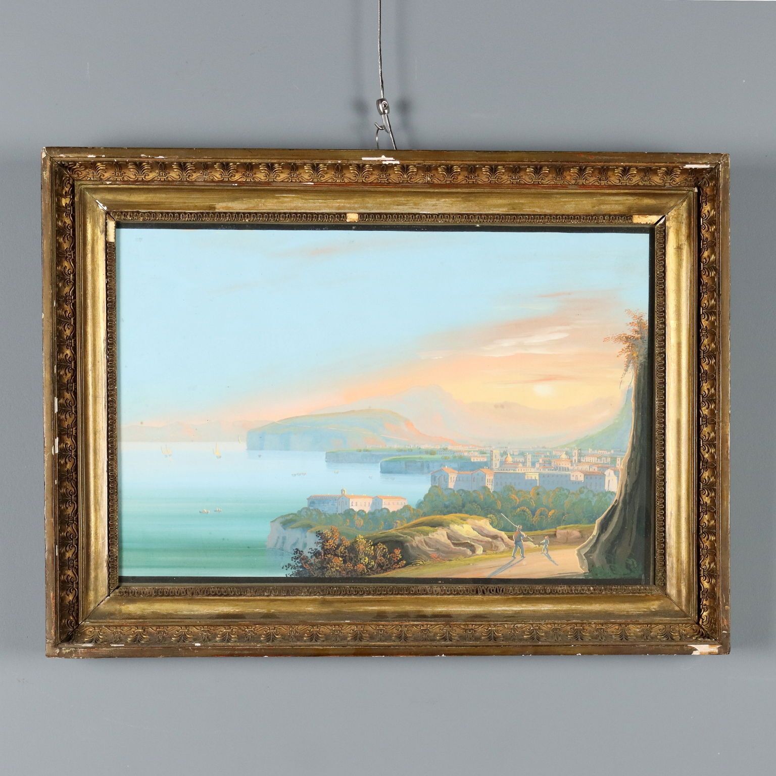 Antique Painting Gouache With Glimpse Of Sorrento XIX Century