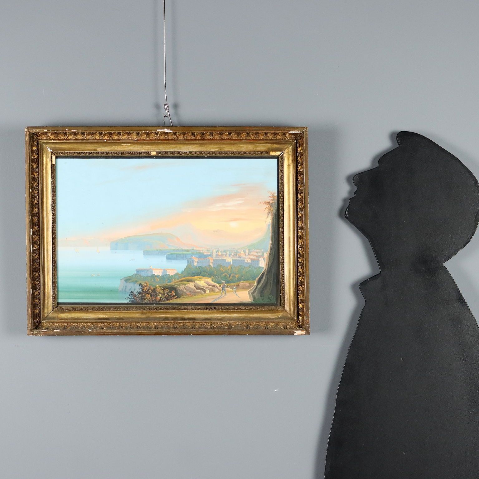 Peinture d'époque, gouache, vue de Sorrente, XIXe siècle photo furniture