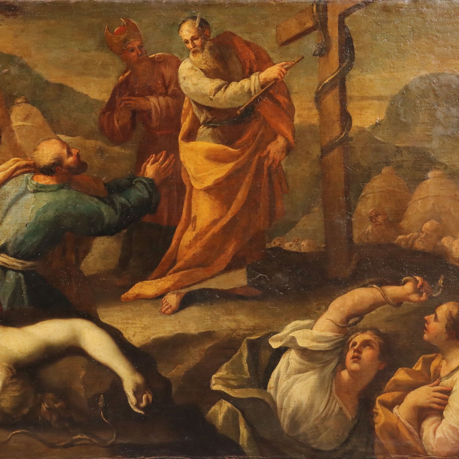 Tableau d'époque, Moïse et le serpent d'airain, huile sur toile, XVIIe siècle photo for sale