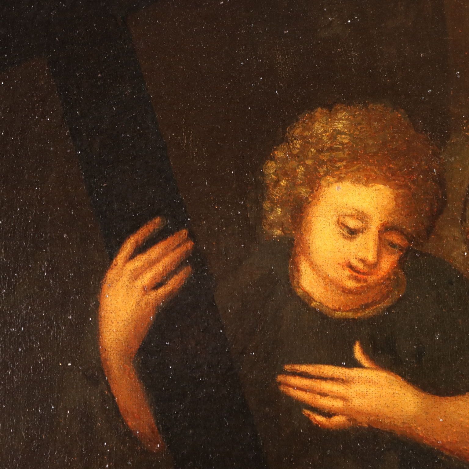 Tableau d'époque, évêque en prière recevant la communion du Christ, XVIIe siècle photo buy