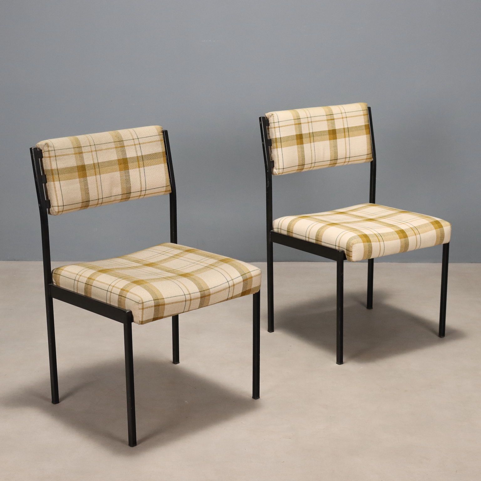 Chaises vintage en métal émaillé et tissu, design italien, années 1960