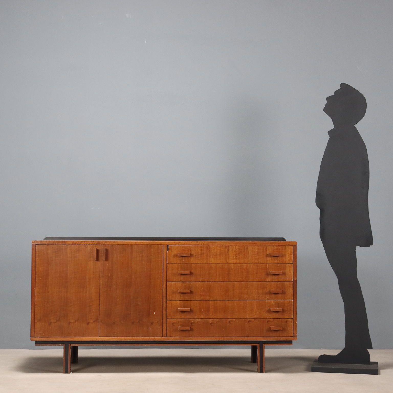 Vintage Sideboard Tanganyka Walnut Metal Design Italy 1960s photo for sale