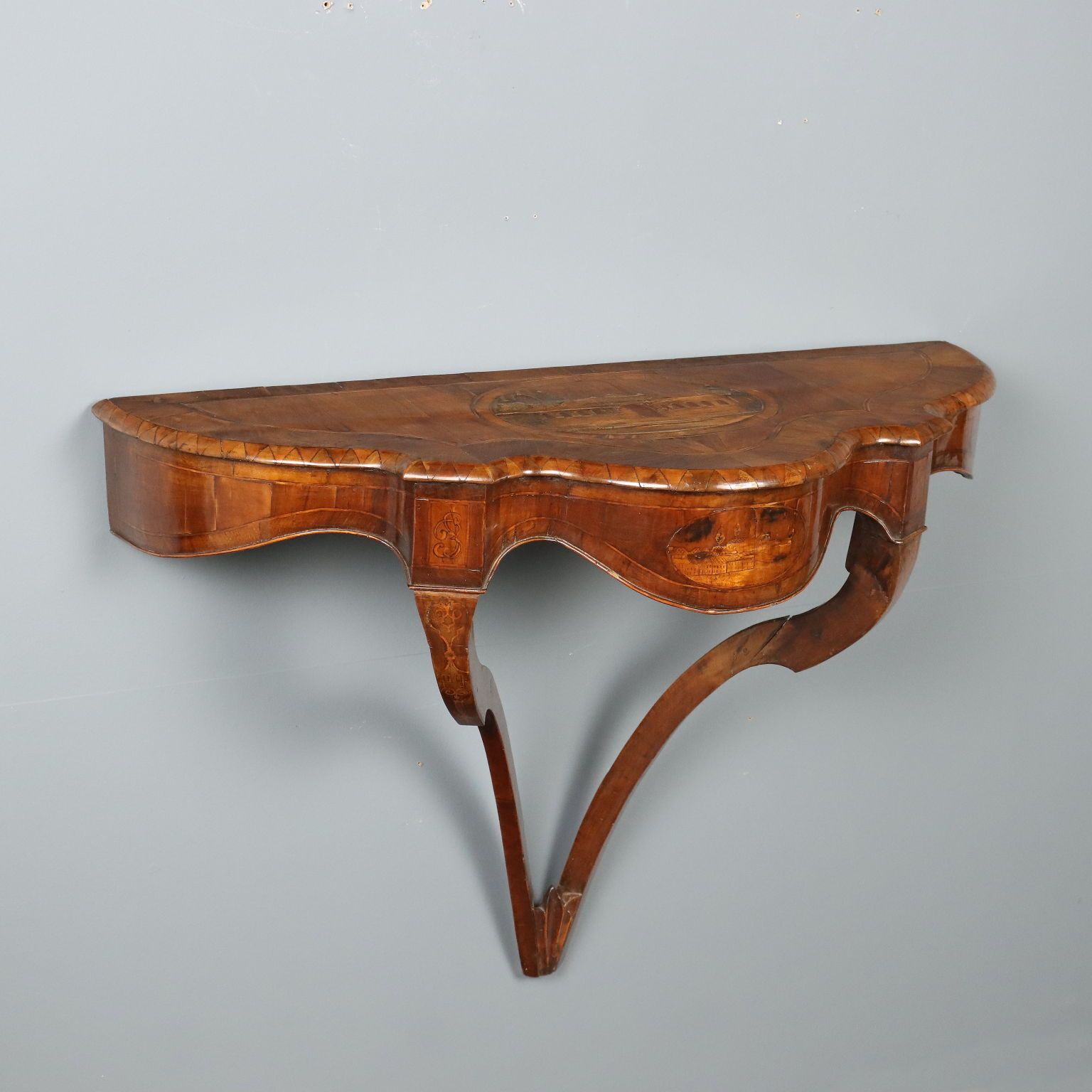 Antique Drop Shaped Console Walnut Carvings Italy XIX Century