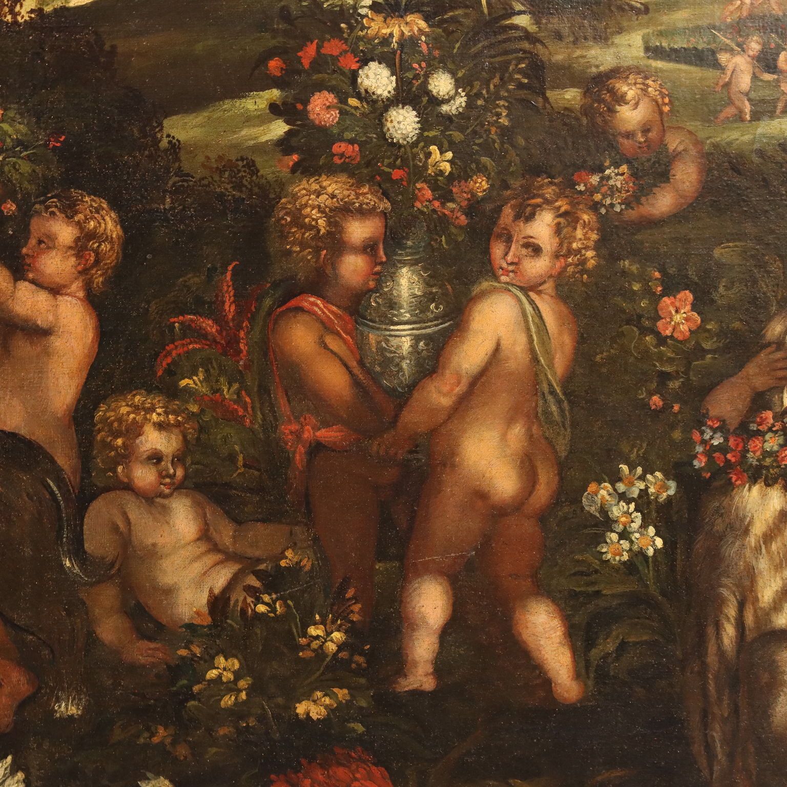 Antique Painting Cupids Feast Oil On Canvas XVII XVIII Century photo buy