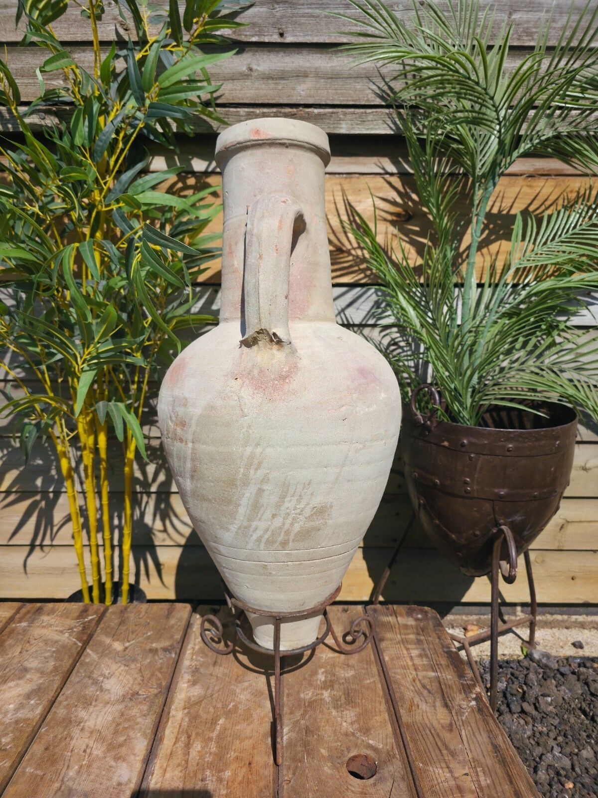 Large Rustic Mediterranean Terracotta Greek Roman Amphora Urn On Stand photo Home Decor